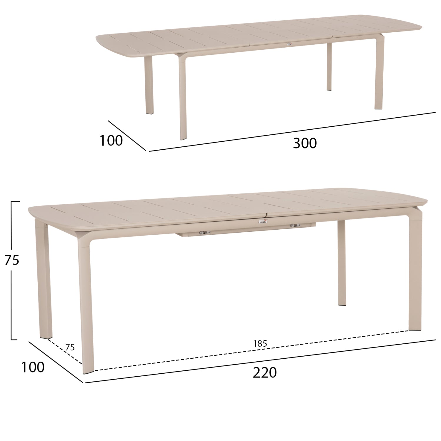 Разтегляема трапезарна маса Sympo бежова алуминиева 220-300x100x75всм.