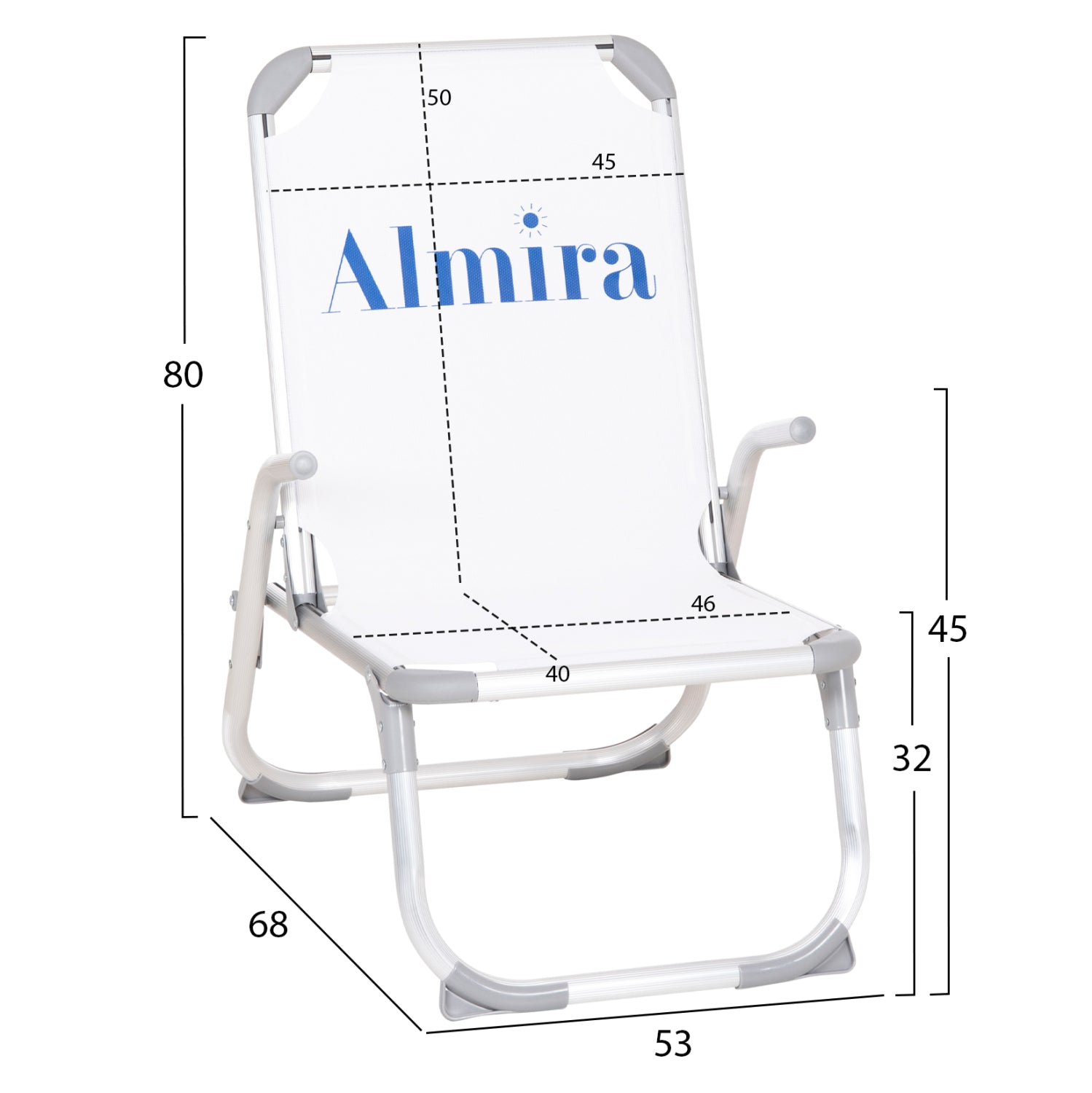 Плажен стол ALMIRA от издръжлива алуминиева сплав, бял текстил  53x68x80см