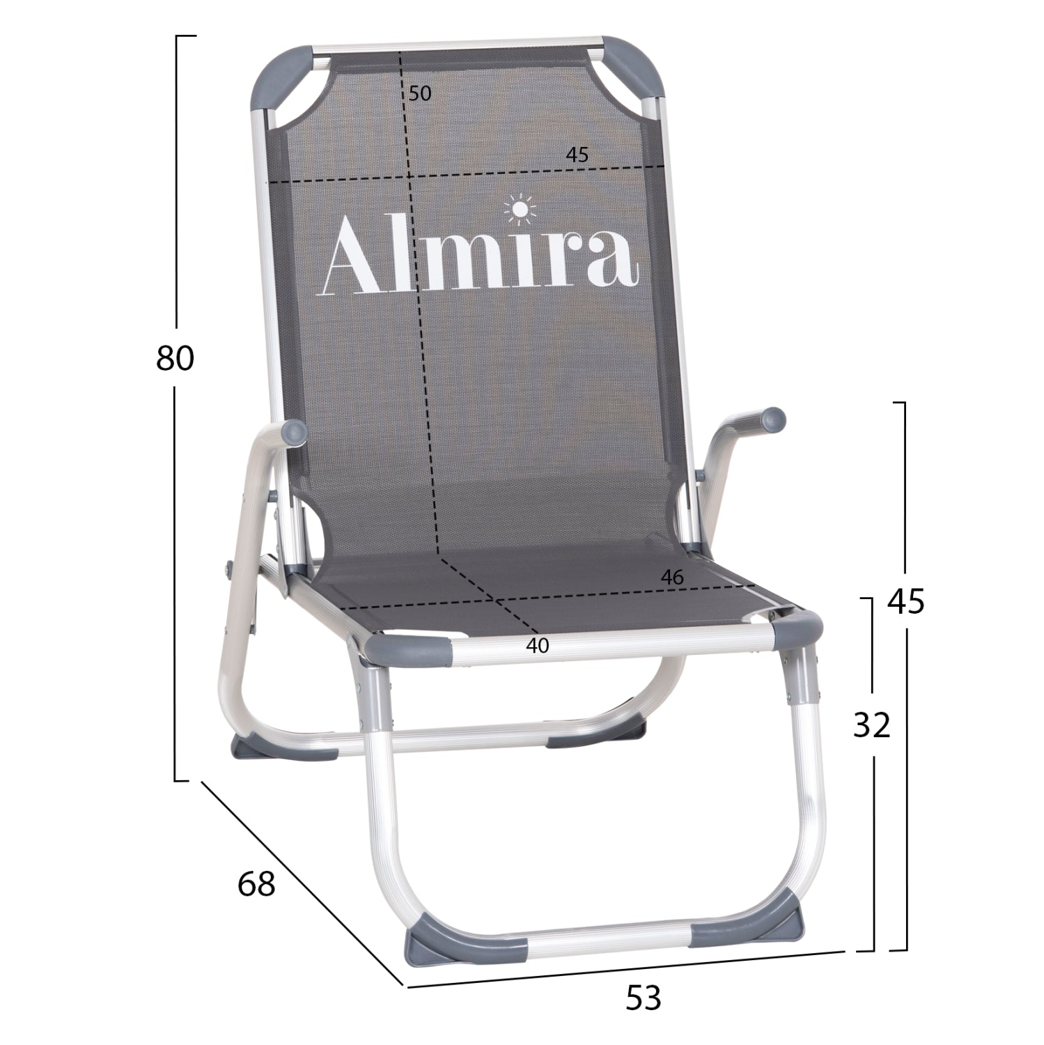 Плажен стол ALMIRA сив текстил 53x68x80см