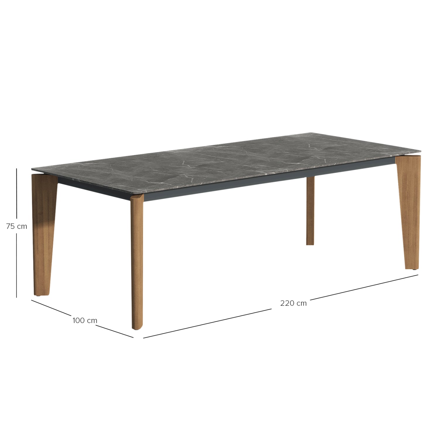 Трапезна маса CERRIG алуминий -- сив синтерован камък 220x100x75см