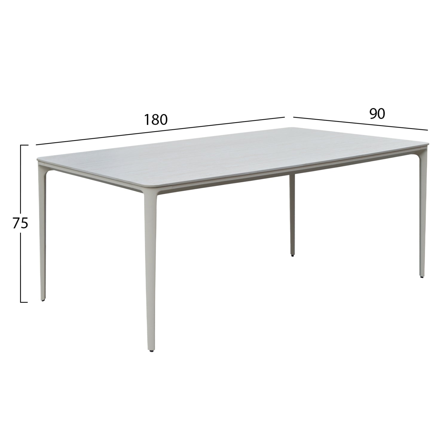 Трапезна маса STAD бежова алуминиева рамка бял синтерован камък 180x90x75см.