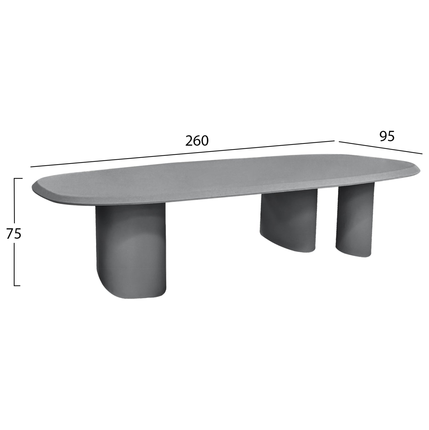 Трапезарна маса oval glen фибро цимент в сиво 260x95x75hсм