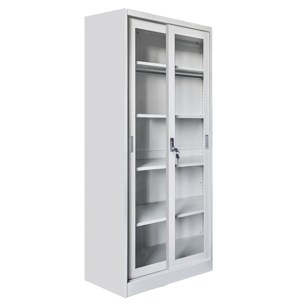 Метална библиотека  SIDER с плъзгащи се врати в бяло 90x40x185см
