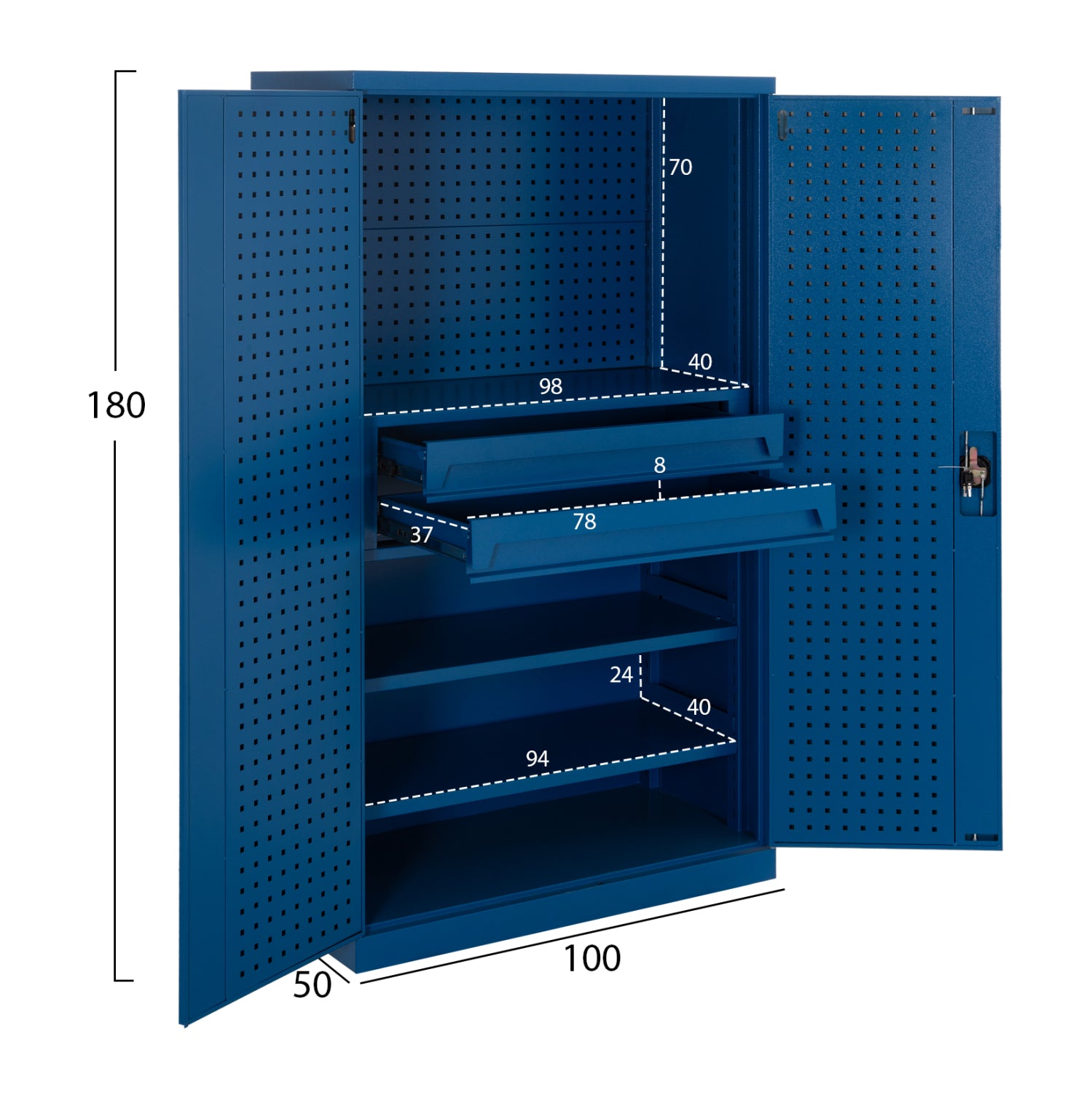 Професионален издръжлив шкаф за съхранение, от суров метал в синьо, 100x50x180всм.