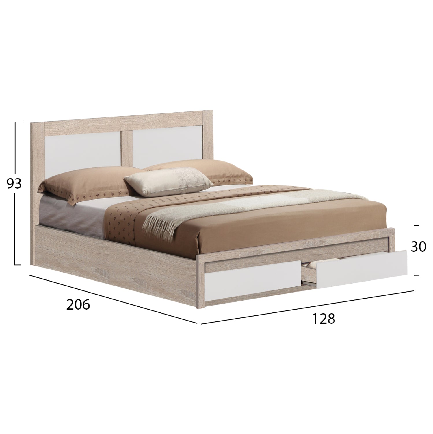 Легло Capri с 2 чекмеджета сонома -бял цвят 120x200 см