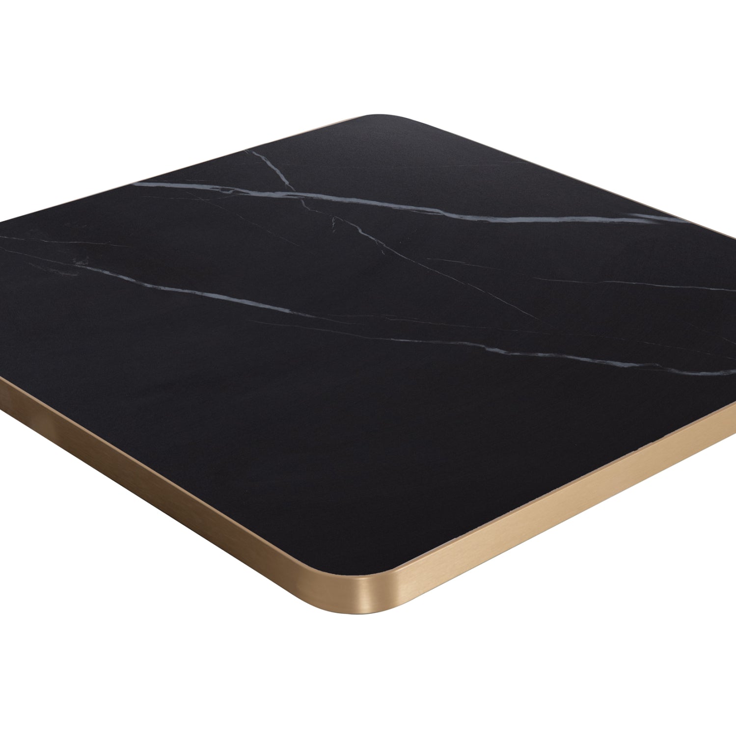 Квадратен плот за маса от черен мрамор - златист алуминиев 