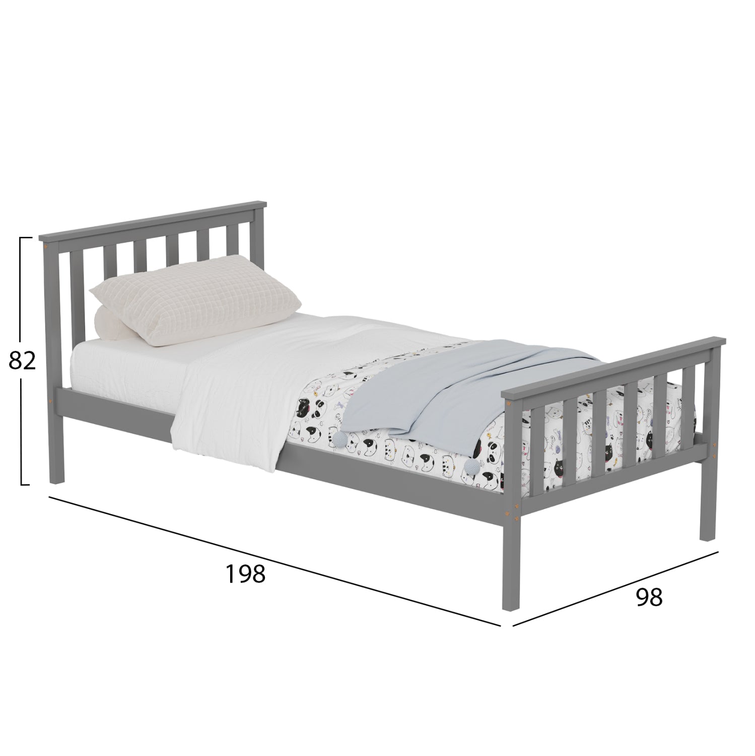Легло GIMLY сив цвят за матрак 90/190см