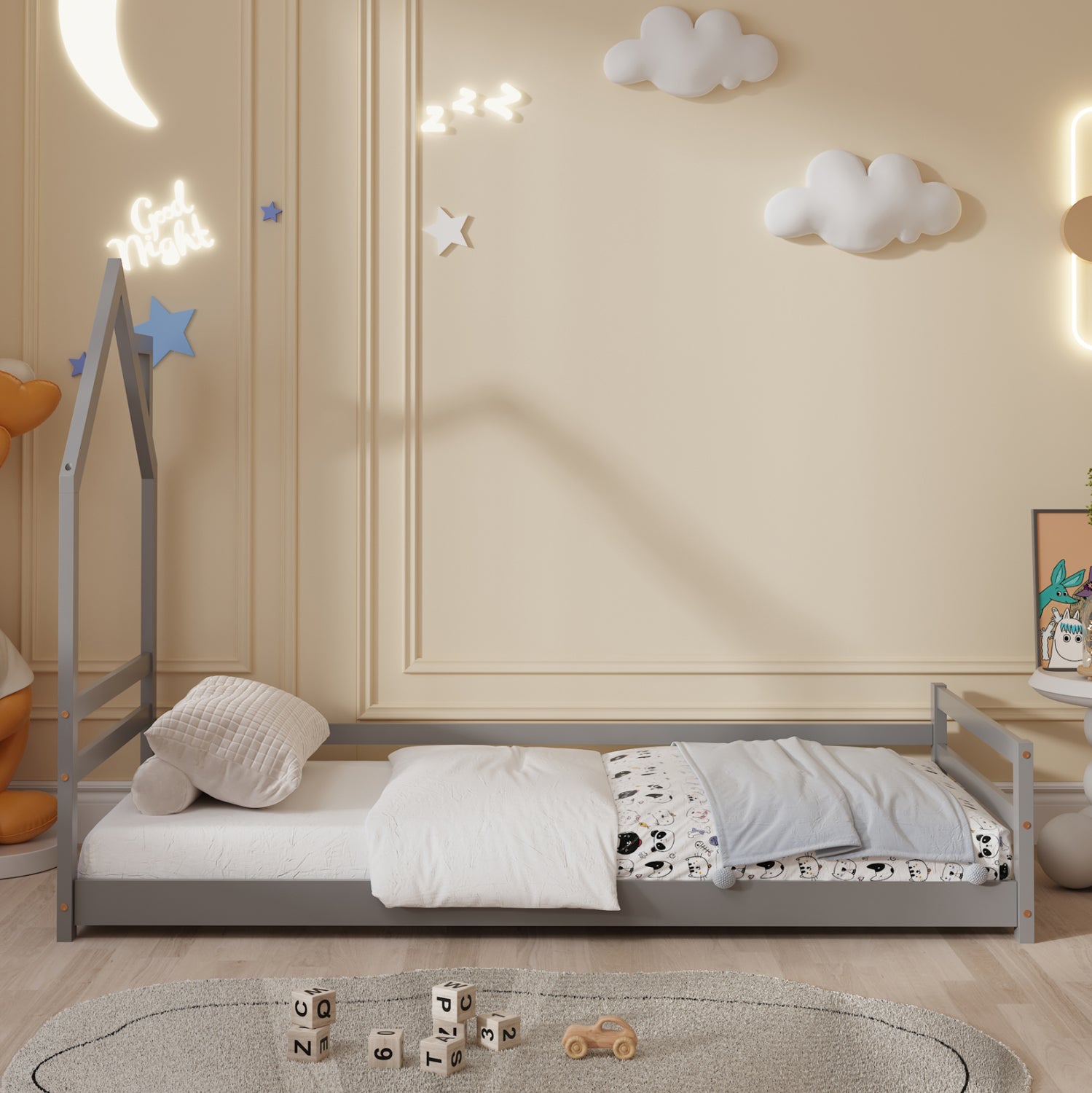 Легло HOUSER  сив цвят за матрак  190x90cm.