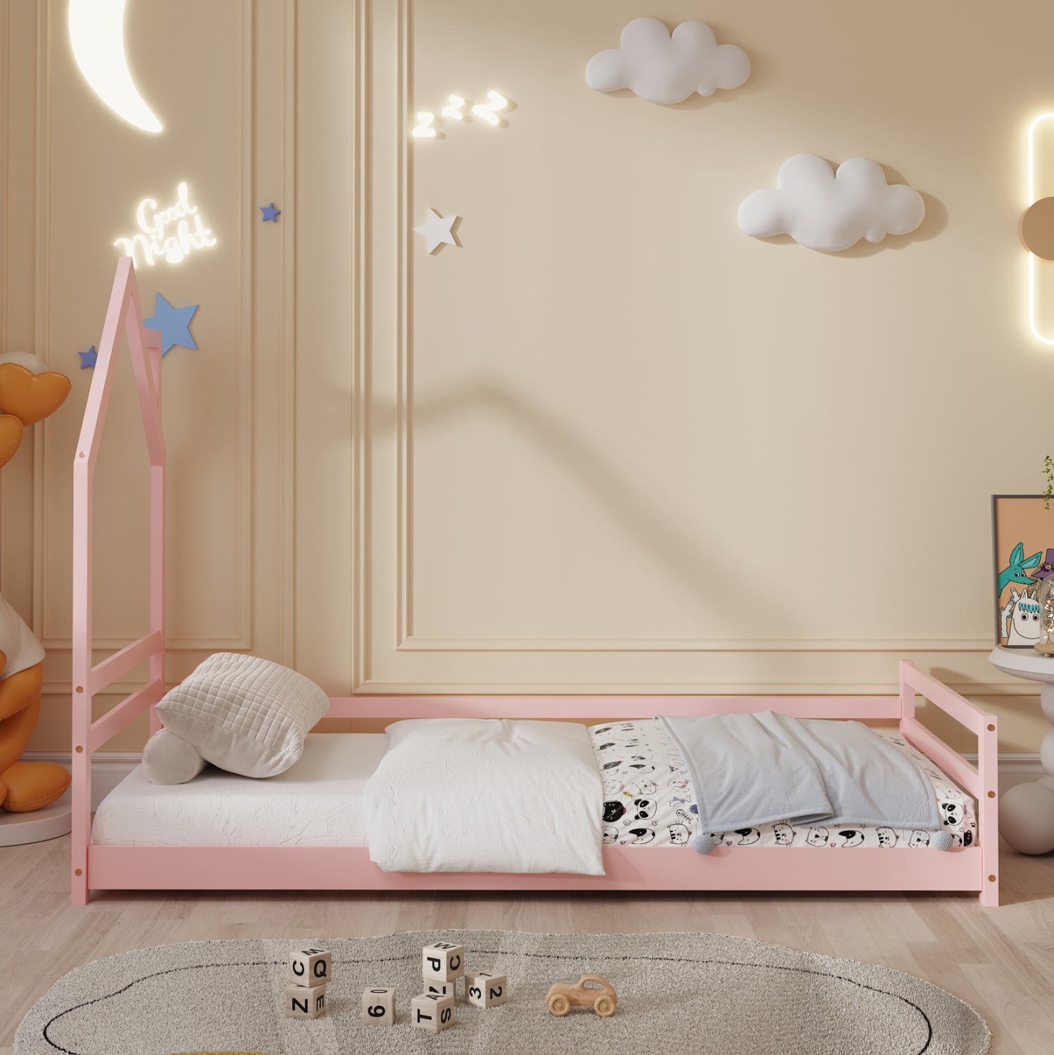 Легло HOUSER розов цвят за матрак 90/190см