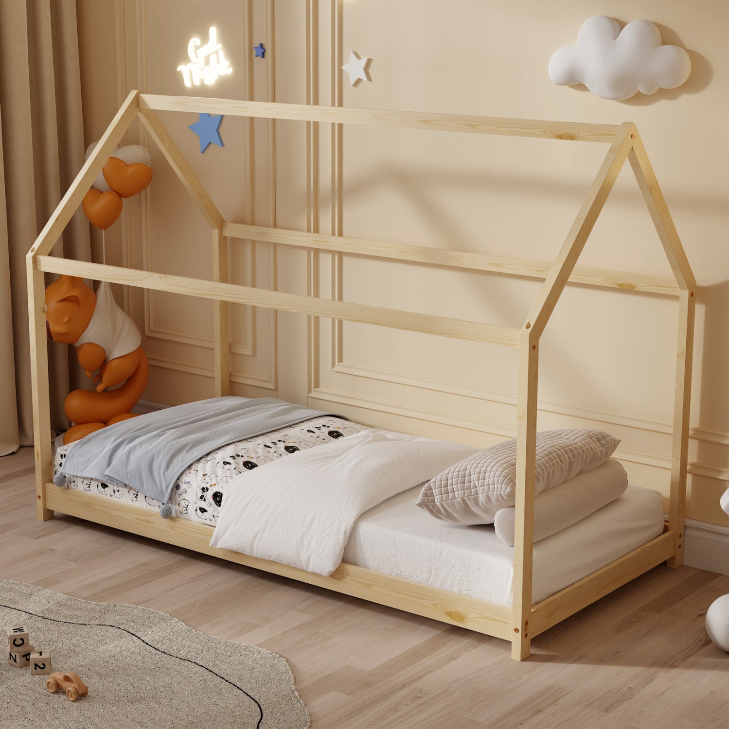 Легло MONTESSORI  цвят натурал борово дърво за матрак 90/190см