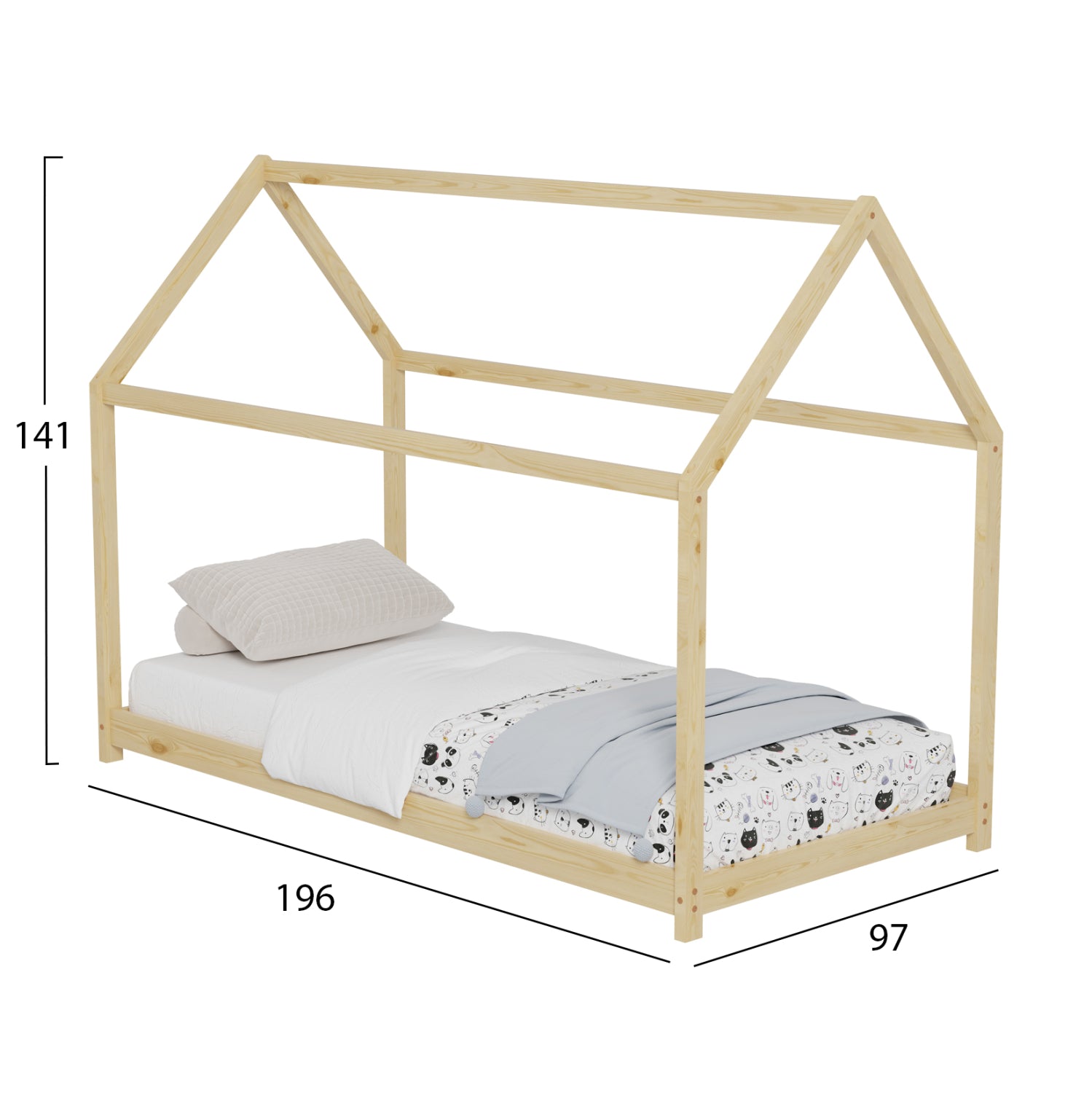 Легло MONTESSORI  цвят натурал борово дърво за матрак 90/190см