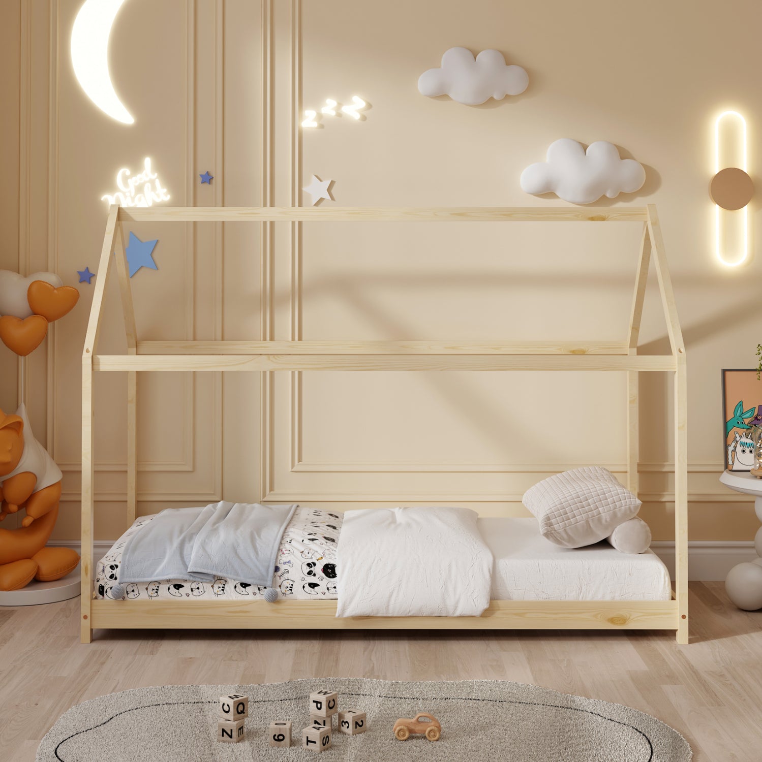 Легло MONTESSORI  цвят натурал борово дърво за матрак 90/190см