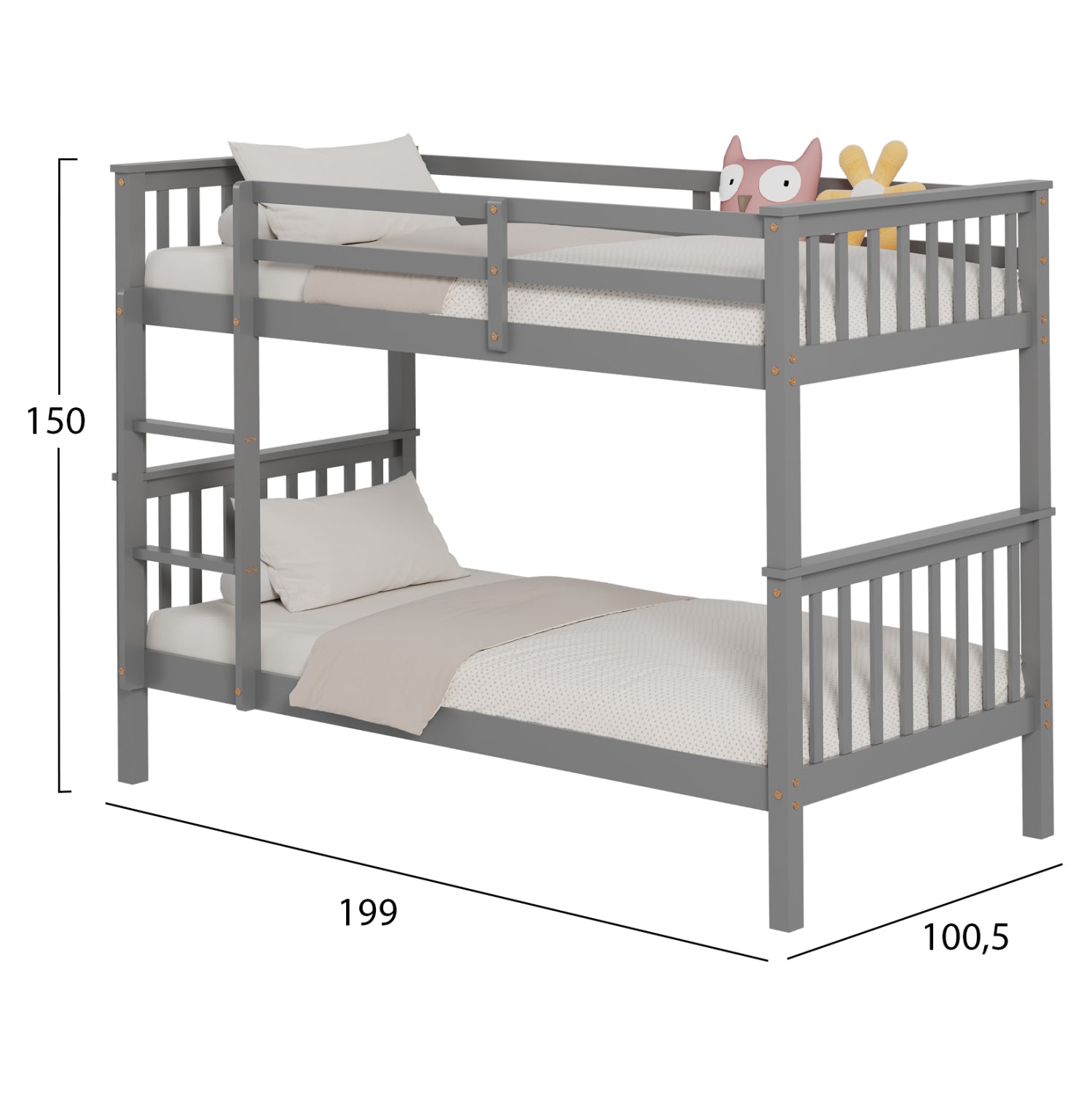 Двуетажно легло  LANTAI  сив цвят за матраци 190x90