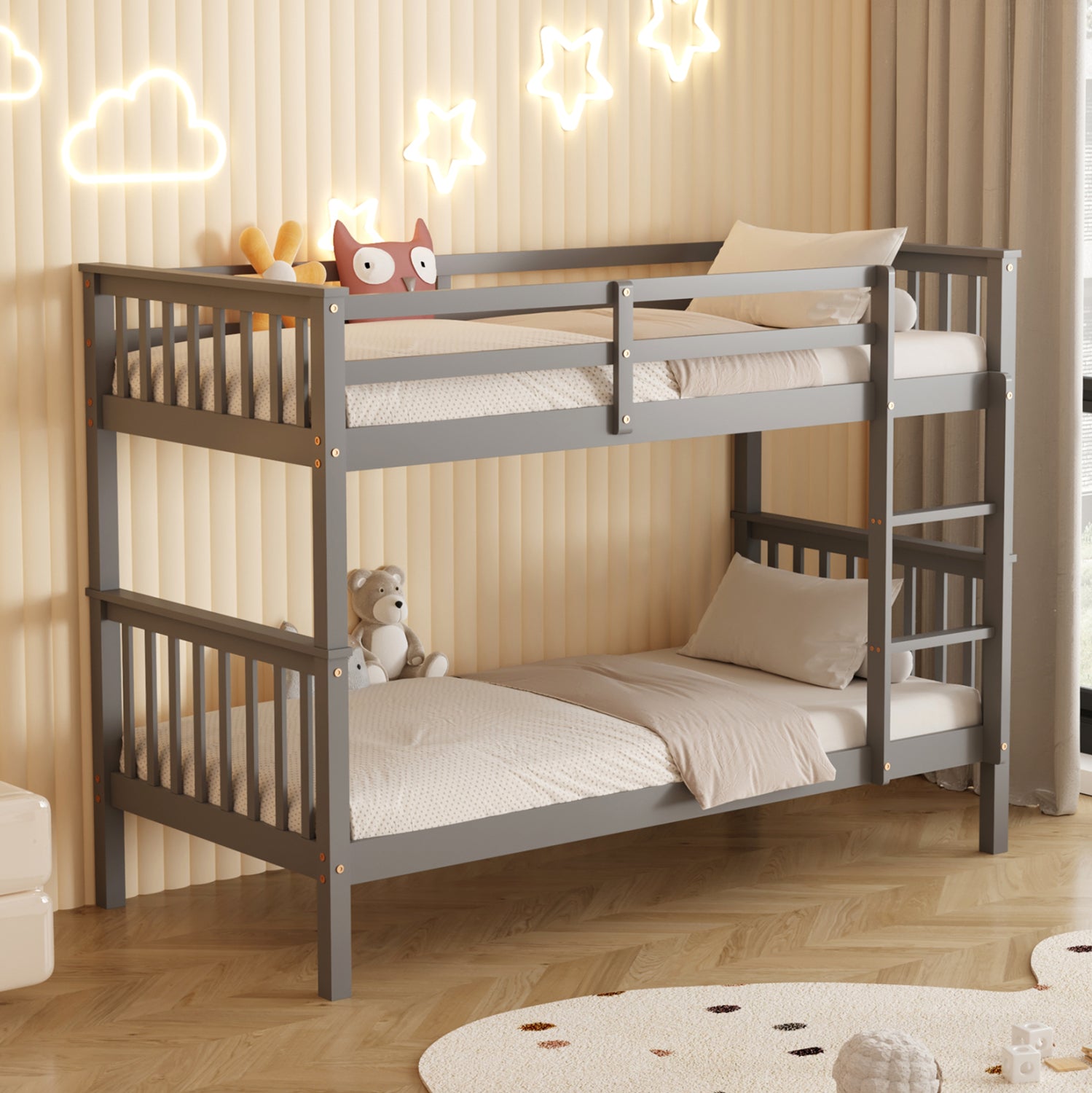 Двуетажно легло  LANTAI  сив цвят за матраци 190x90