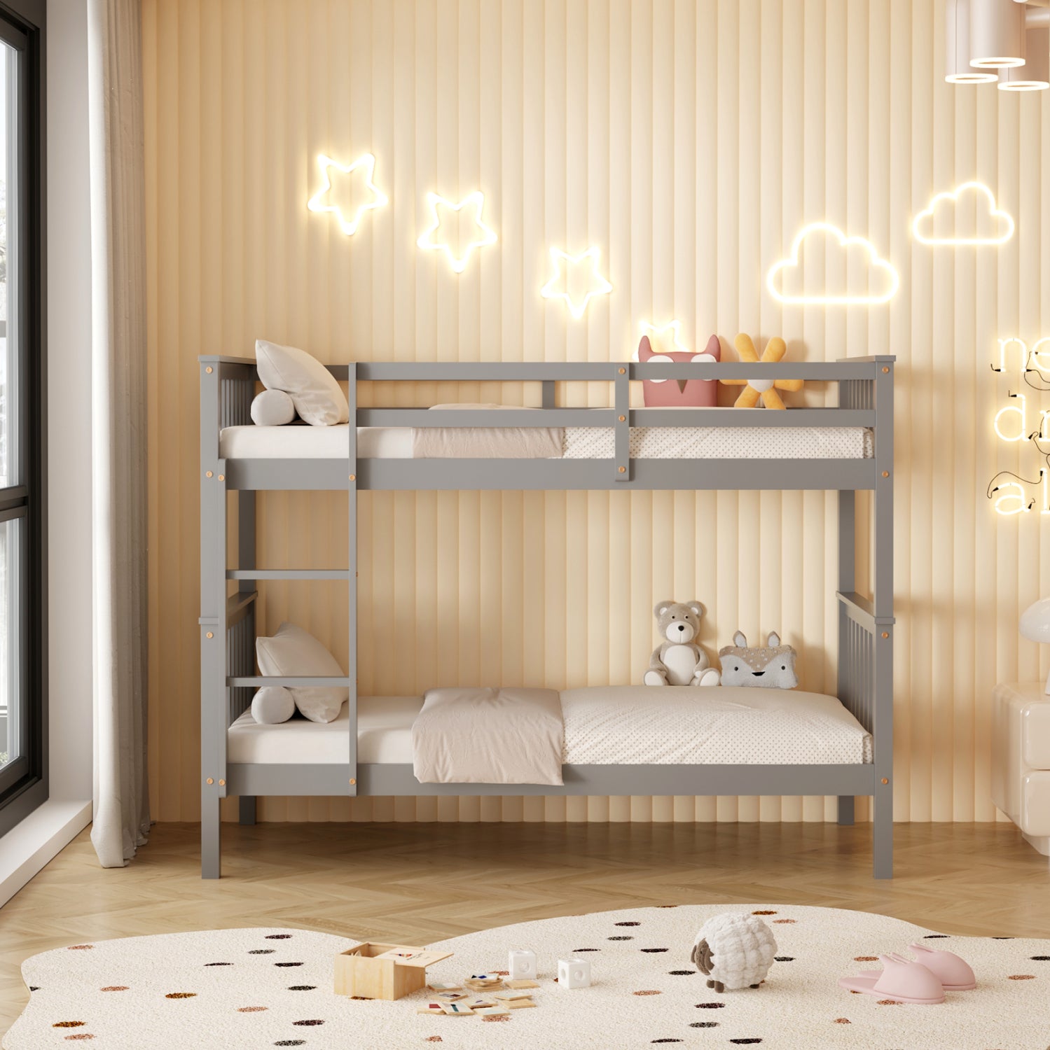 Двуетажно легло  LANTAI  сив цвят за матраци 190x90