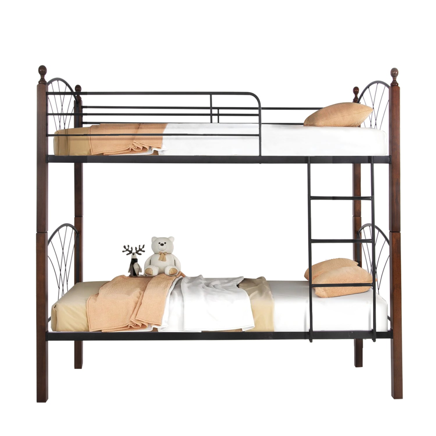 Двуетажно легло Story черен метал/каучуково дърво цвят орех 90х190 см