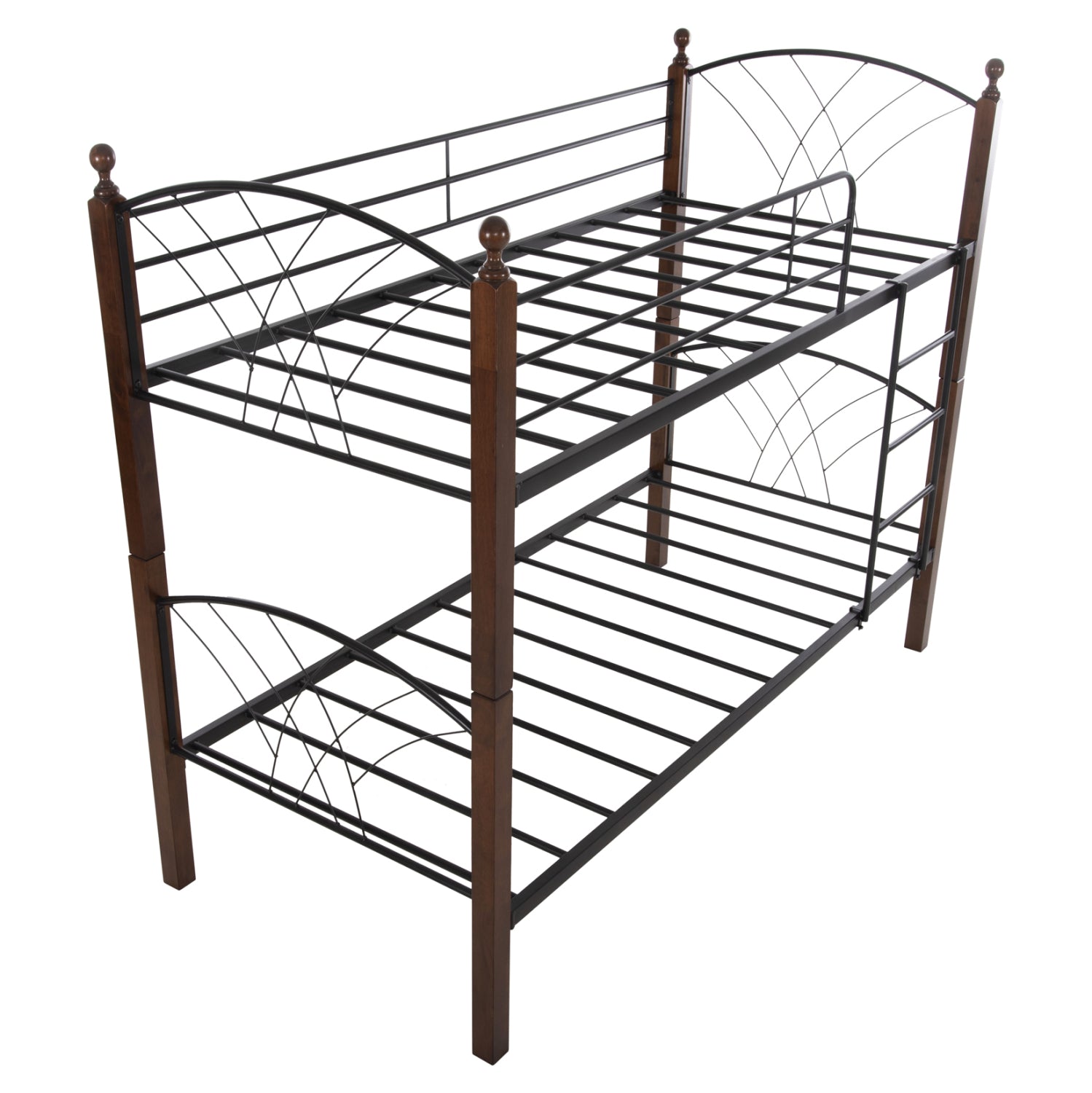 Двуетажно легло Story черен метал/каучуково дърво цвят орех 90х190 см