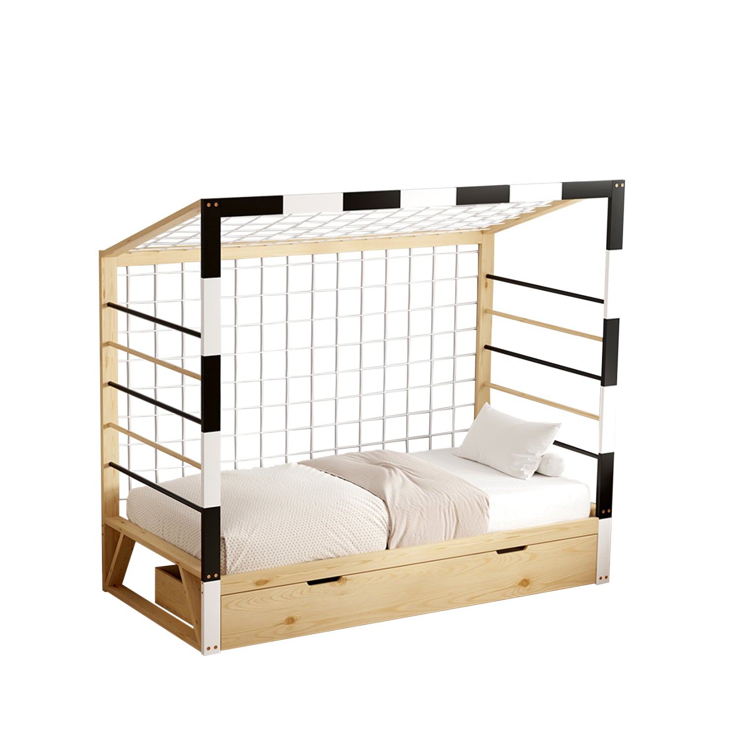 Детско легло 700 бял-черен-естествен цвят 190x90см