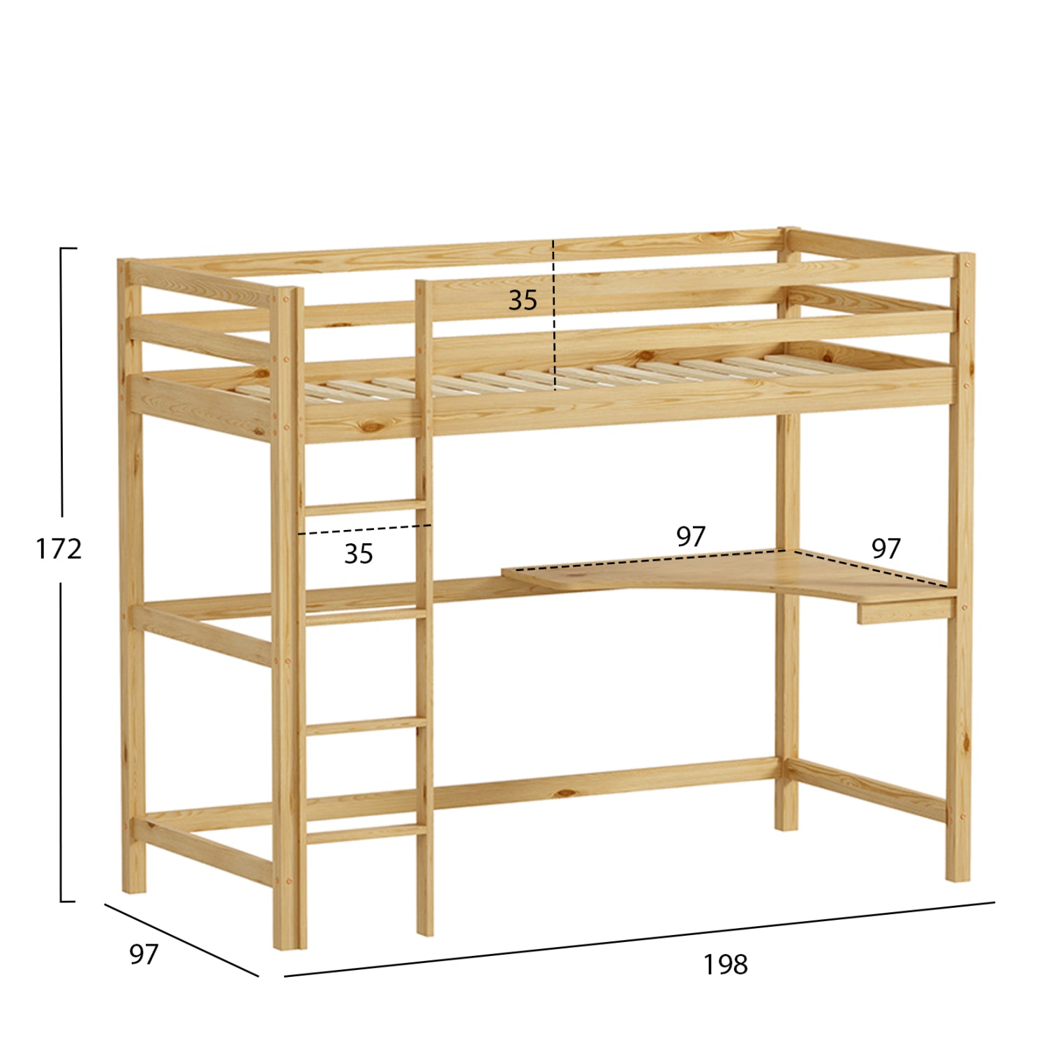 Легло  AKRON цвят натурал с бюро за матрак 90/190см