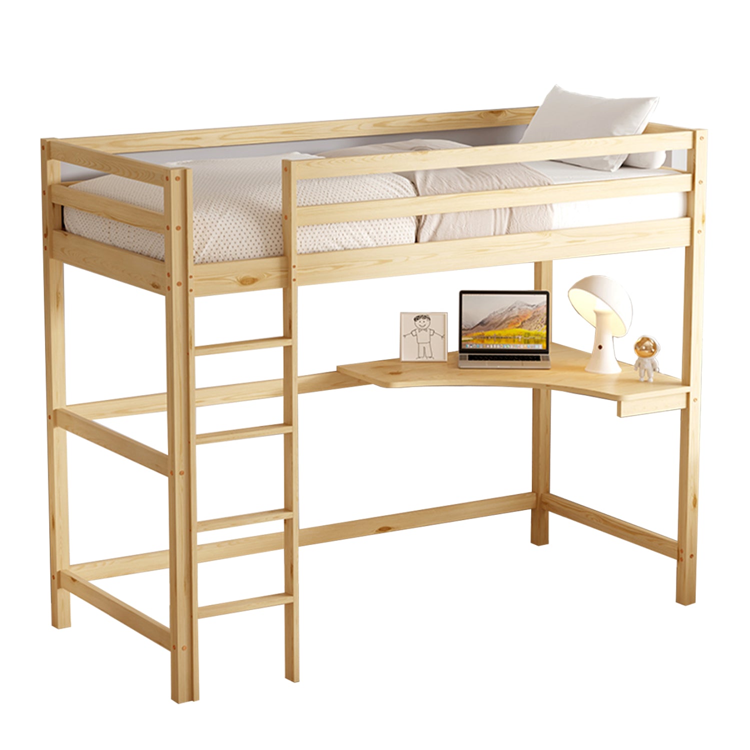 Легло  AKRON цвят натурал с бюро за матрак 90/190см