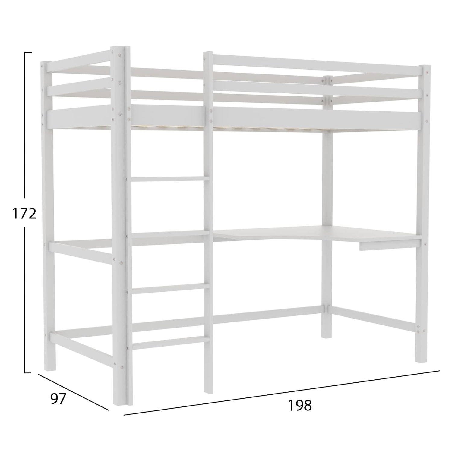 Легло  детско AKRON  бял цвят с бюро за матрак 90/190см