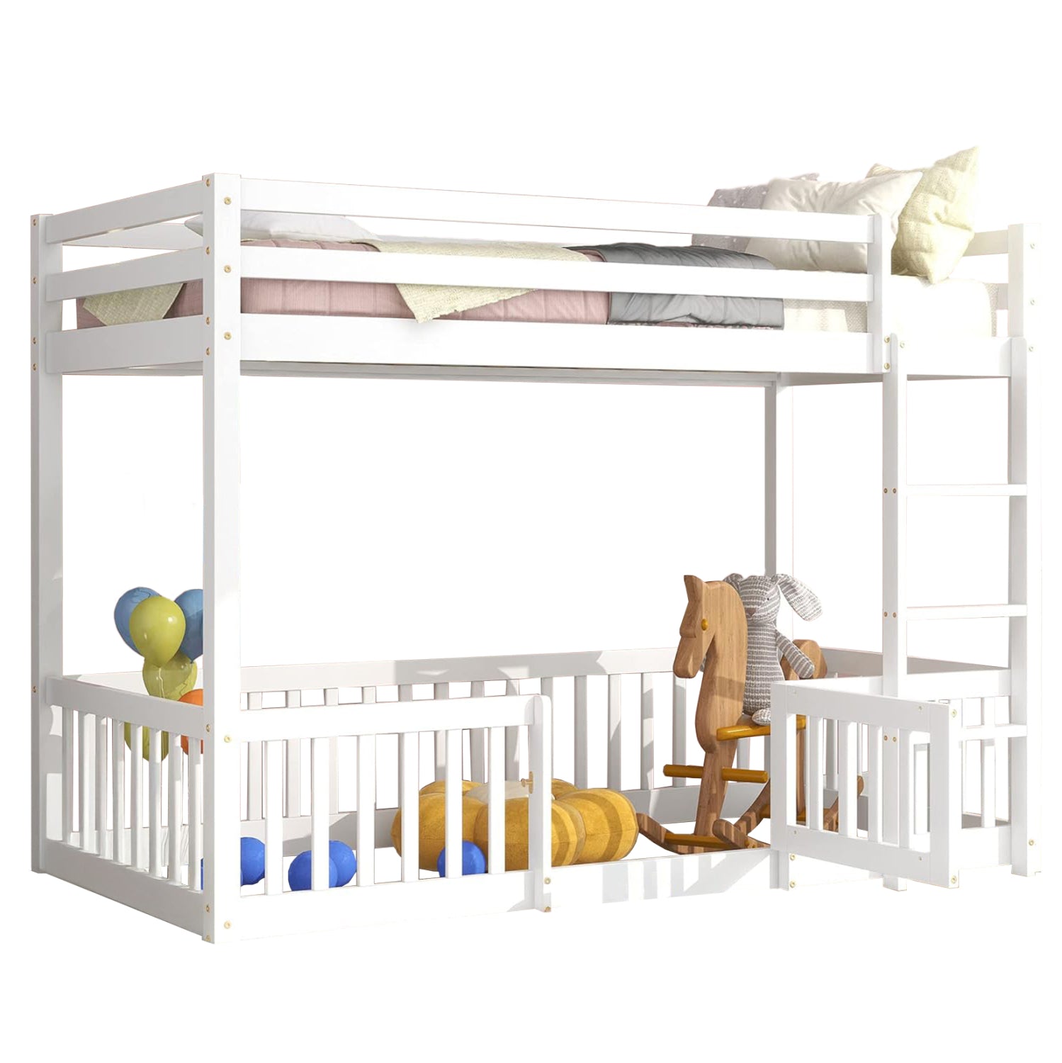 Легло Монтесори PLAYKID с място за игра за матрак 90/190см бял цвят