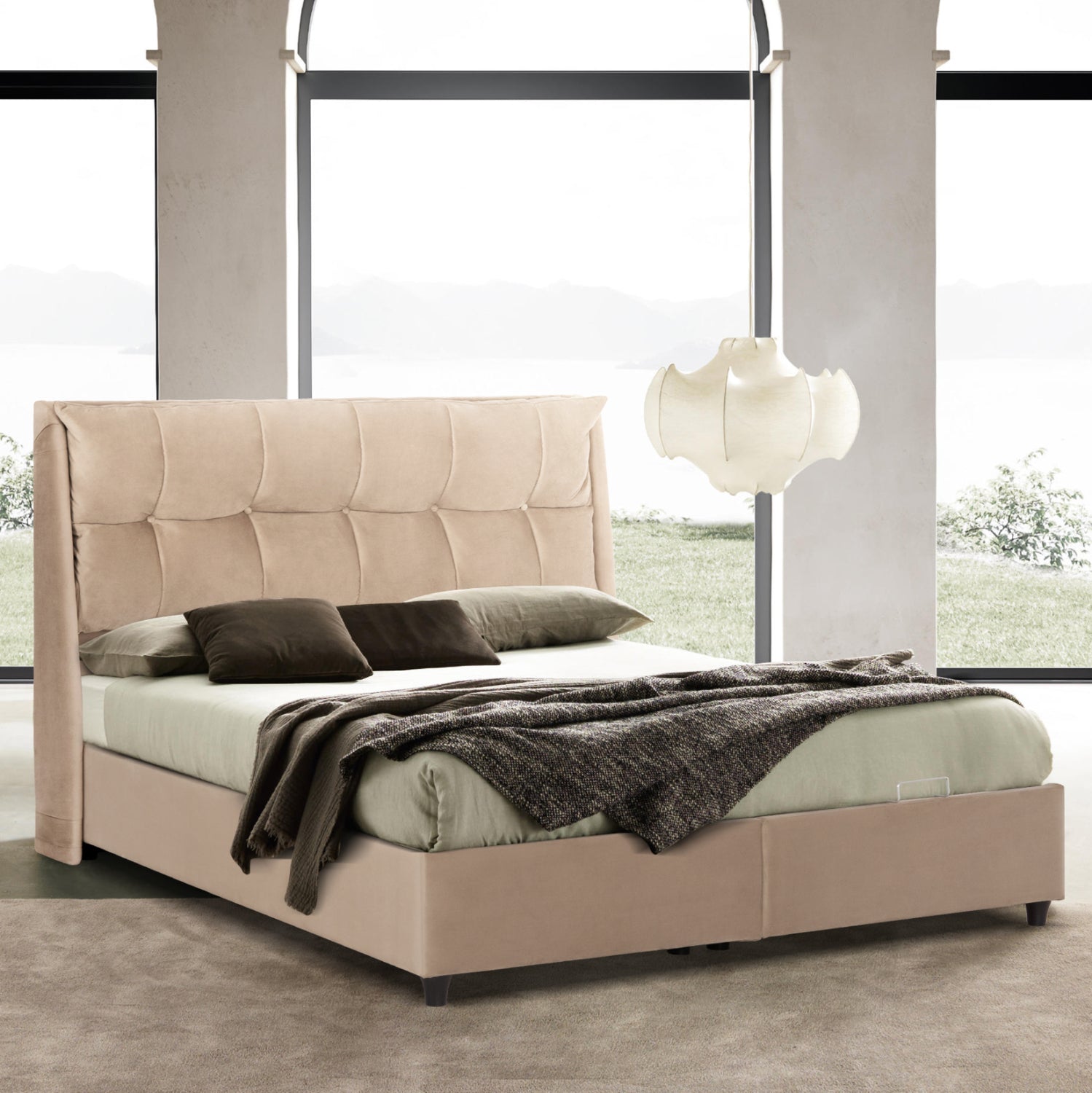 Спалня DREAMLET – Бежово кадифе с място за съхранение 160x200 см