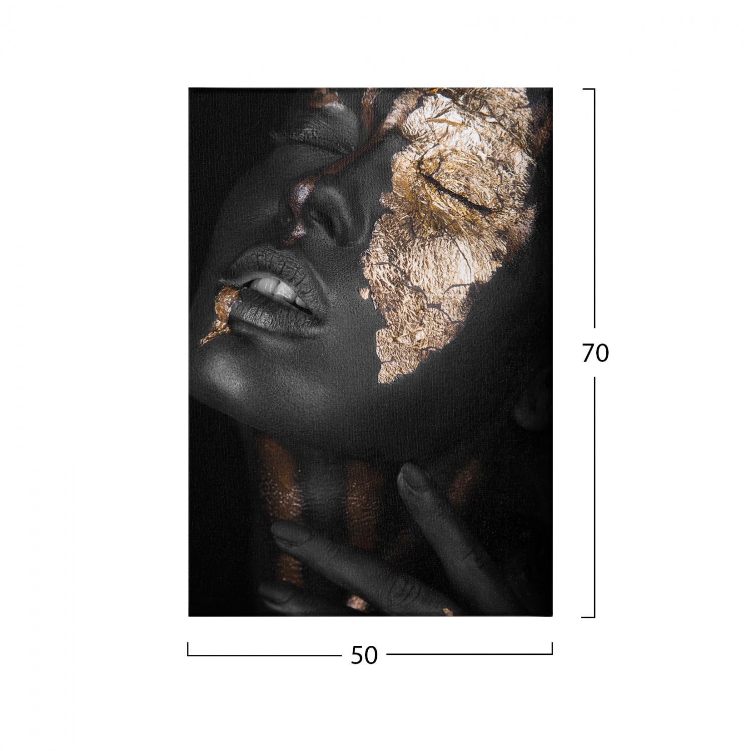 Картина върху платно тъмнокожо момиче със златен грим 50x3x70 см