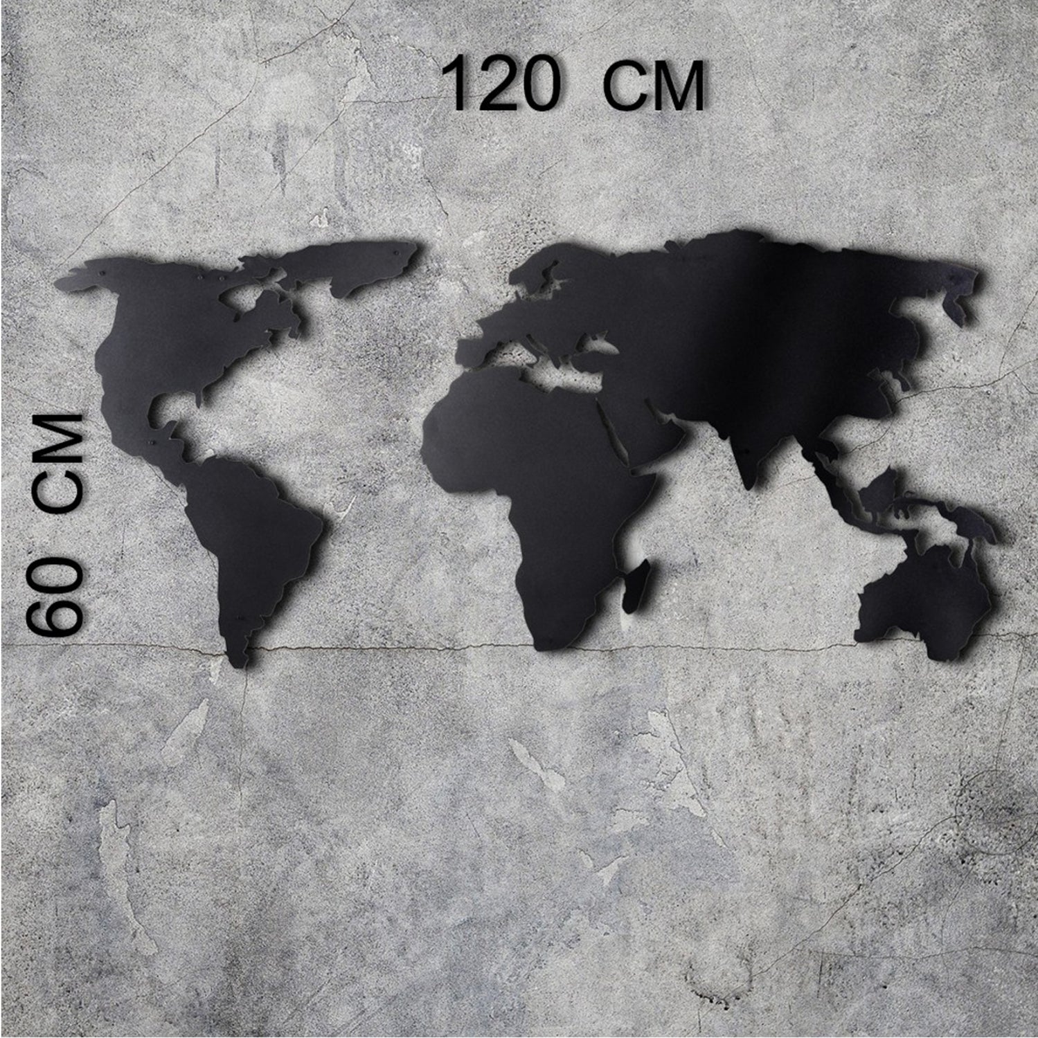Декор за стена 100% металик черен карта на света 60x120см.