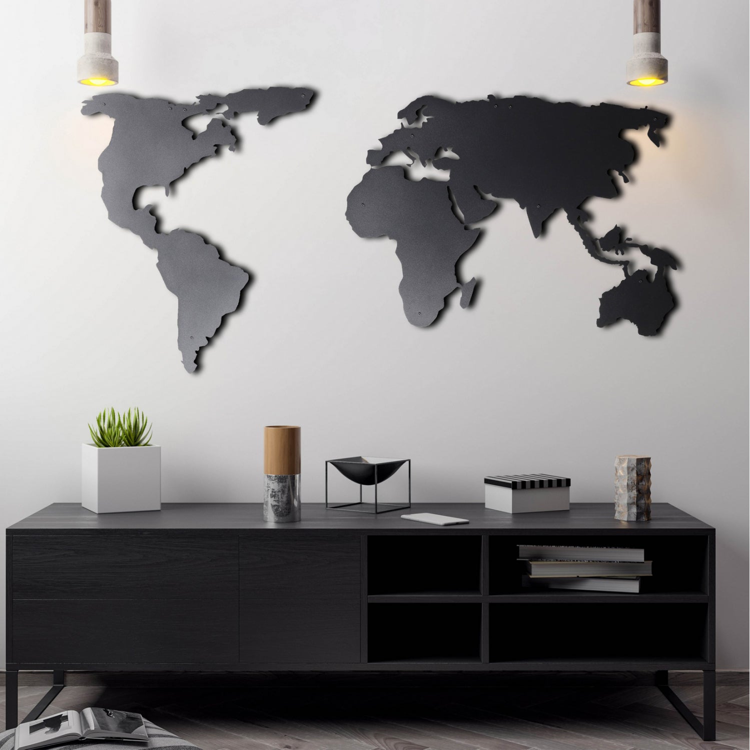 Декор за стена 100% металик черен карта на света 60x120см.