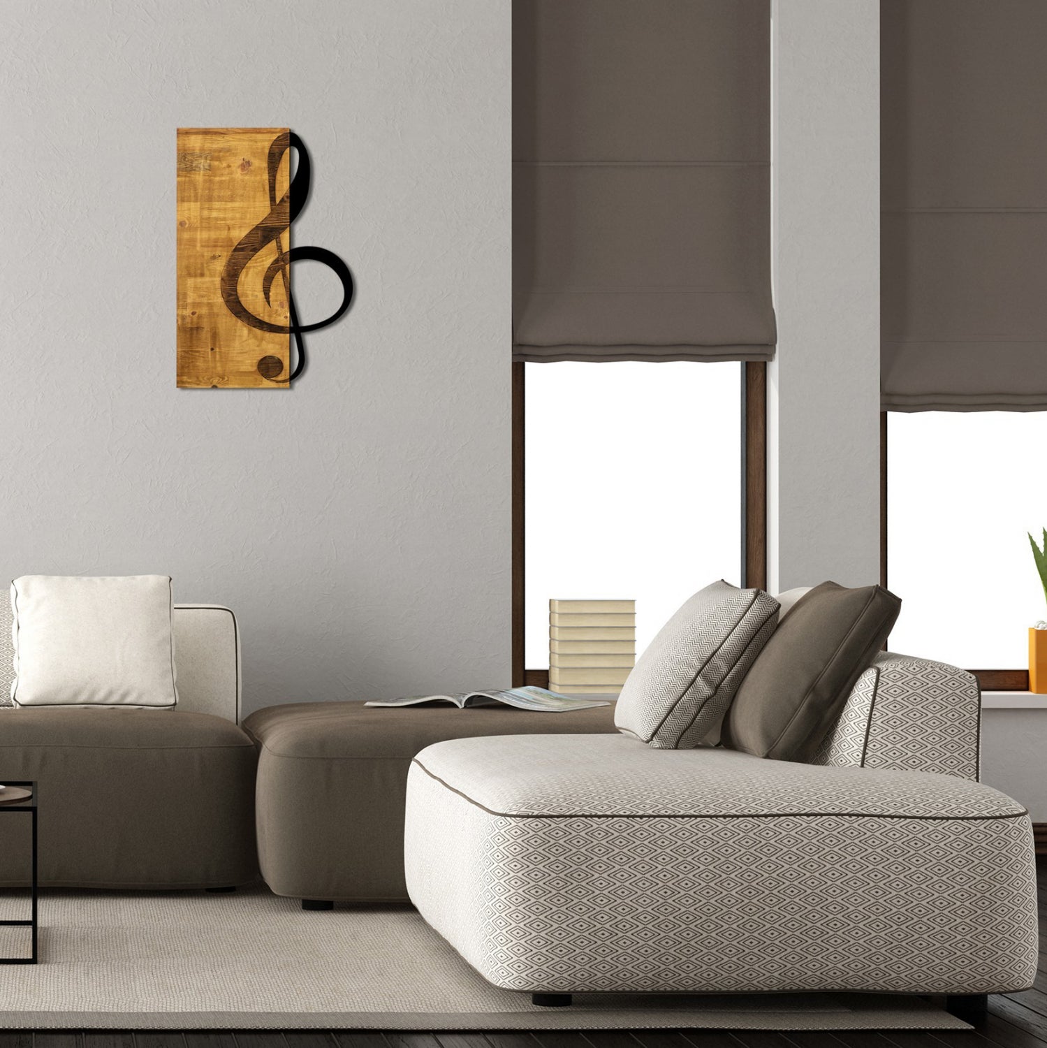 Дървена декорация за стена с черен метален ключ 39x58 cm.