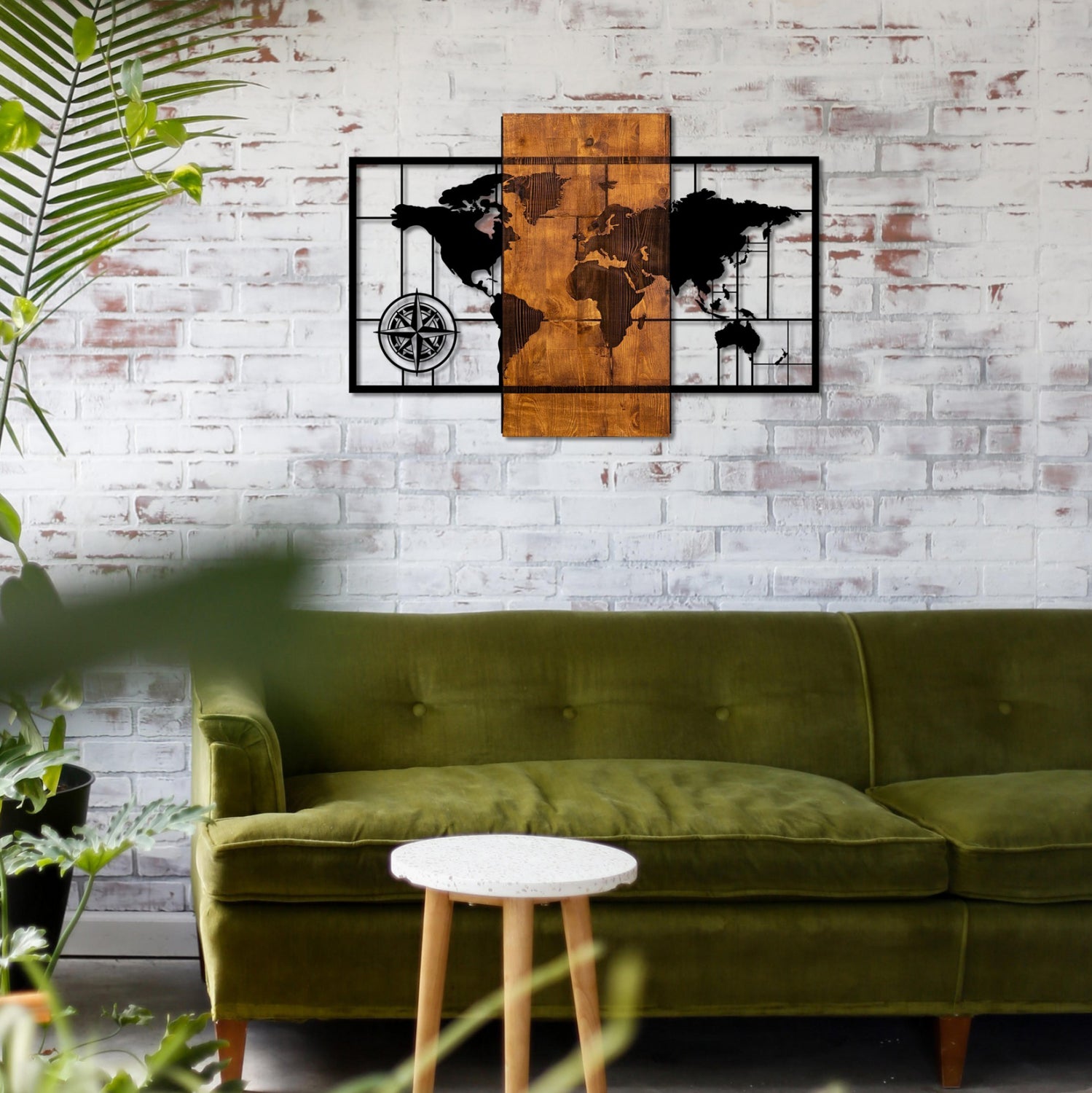 Декорация за стена цвят натурал дърво -черен метал 85Χ58