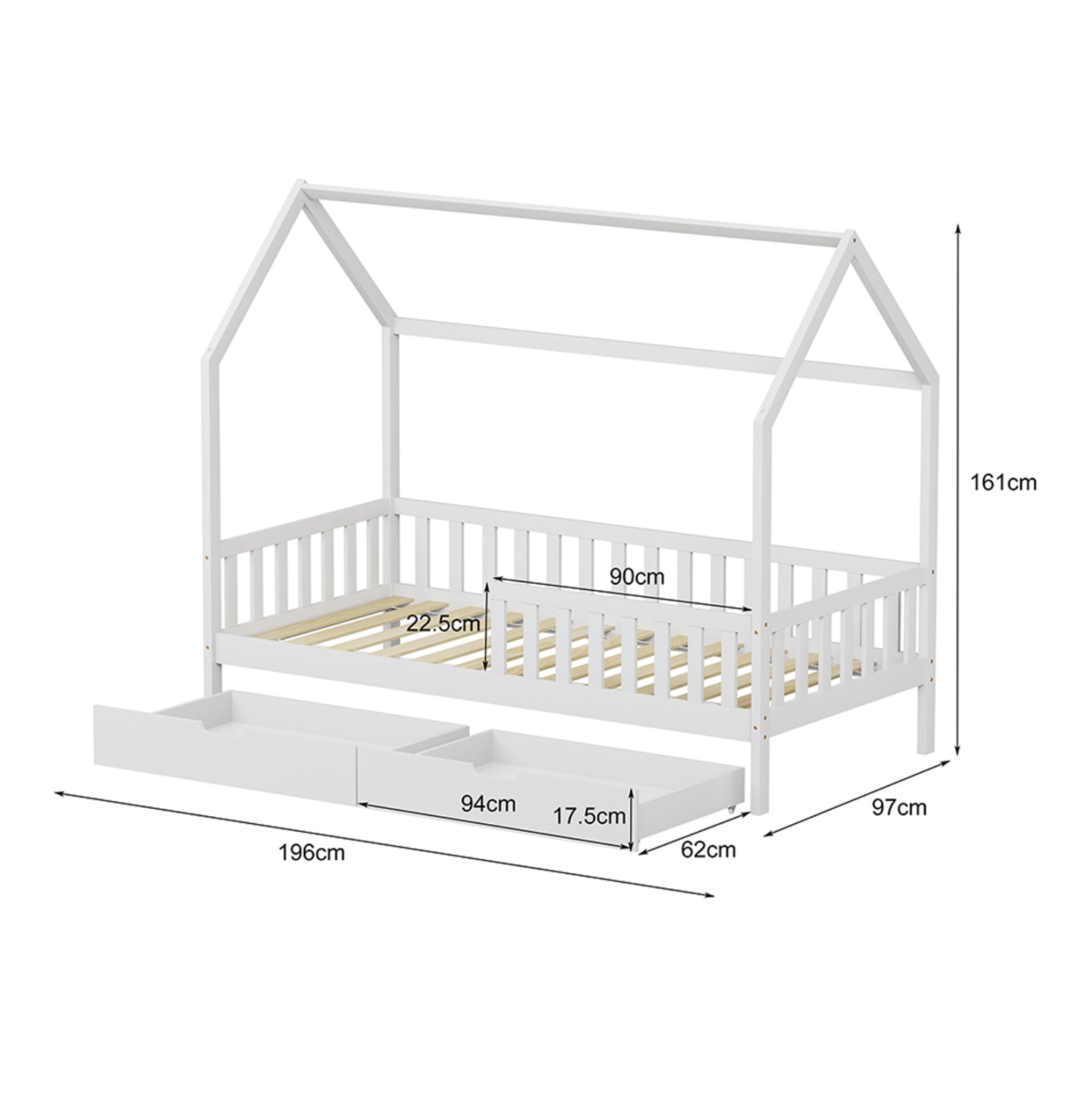 Легло  PHYLLIS бял цвят 196x97x161