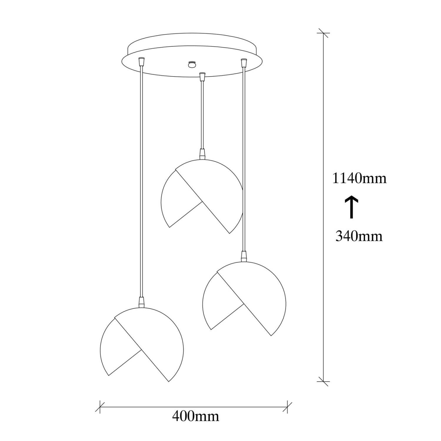 Таванна лампа  с 3 светлини, черен със злато φ40x114 см