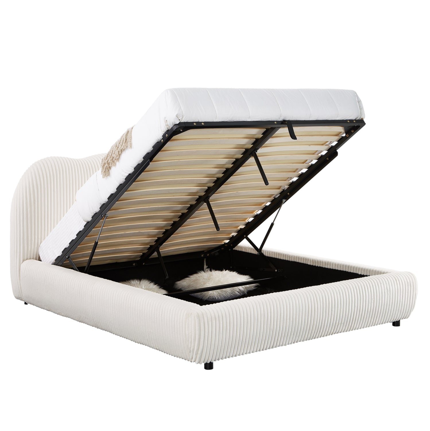 Двойно легло с място за съхранение  KALLY бежов плат изкуствена кожа--матрак 160x200см