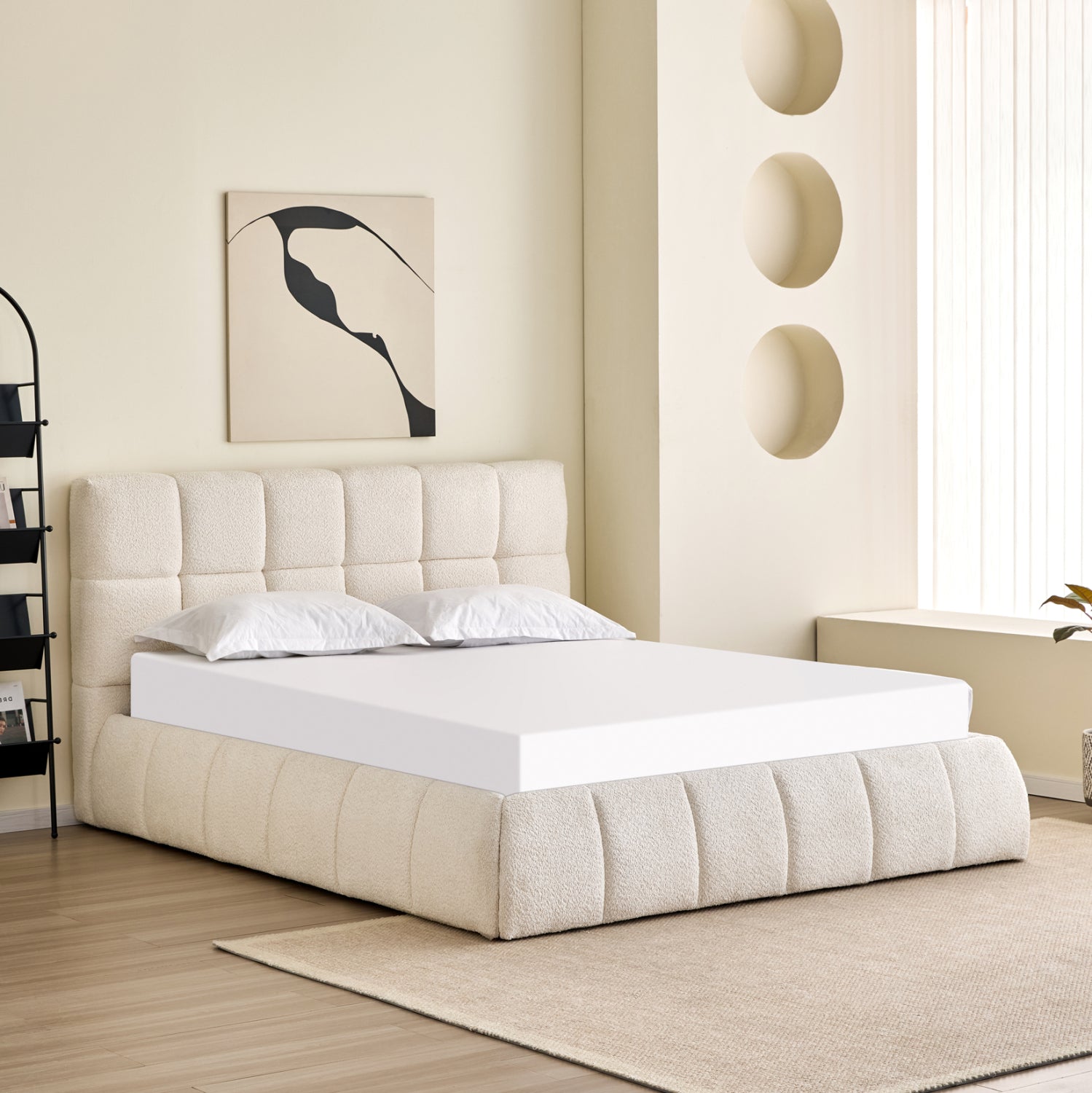 Двойно легло EDDY бежово букле и място за съхранение за матрак 160x200см