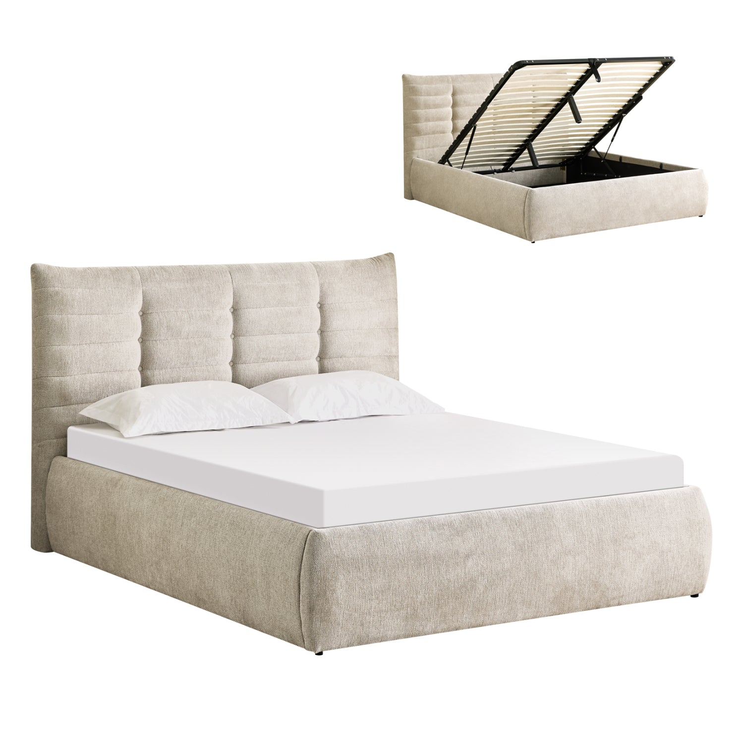 Двойно легло Sandra бежов плат   и място за съхранение за  матрак 160x200см