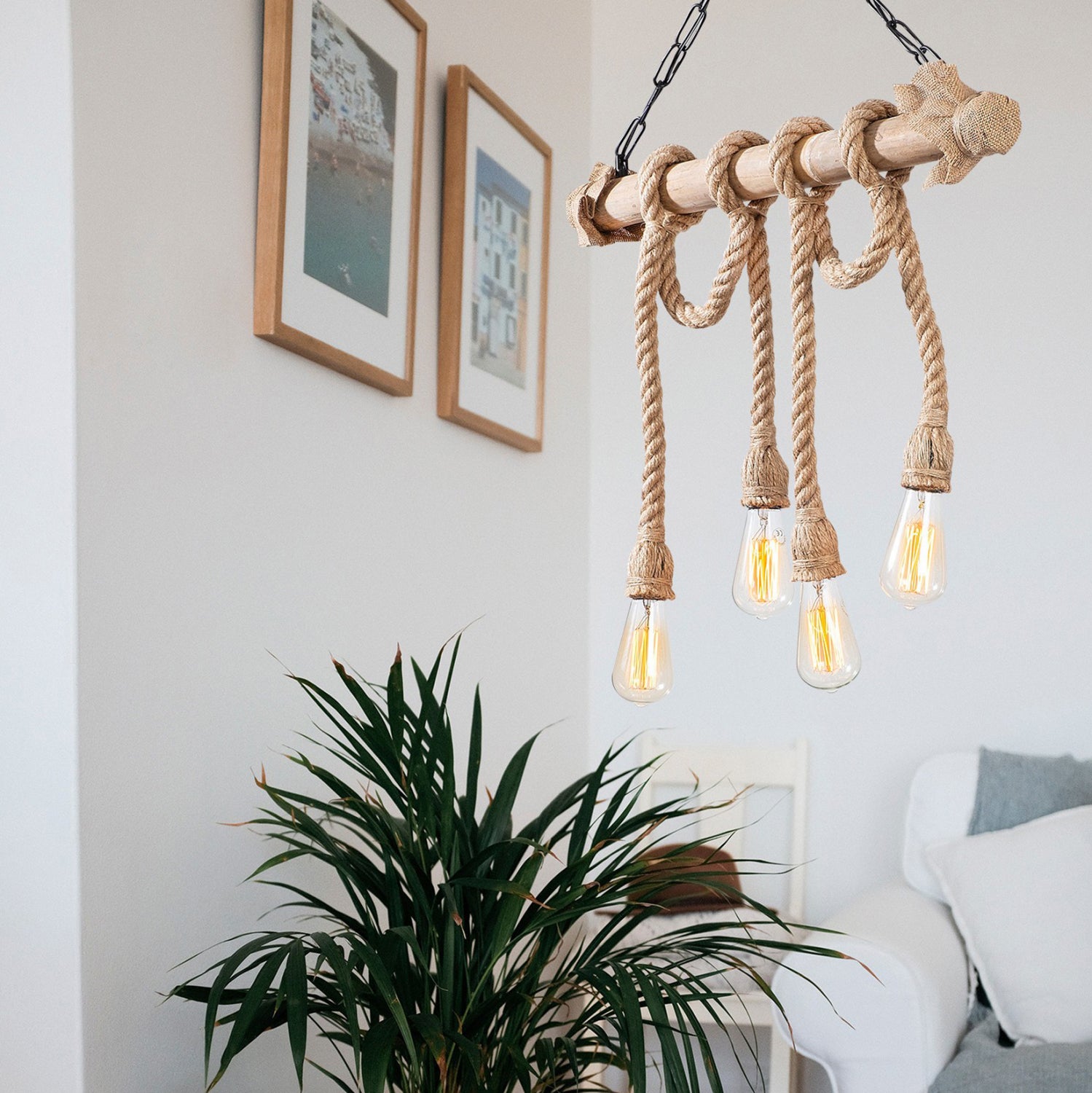 ДЪРВЕНА ПЛАФОНИРА С ВЪЖЕ-4лампи / 65x8x82 cm.