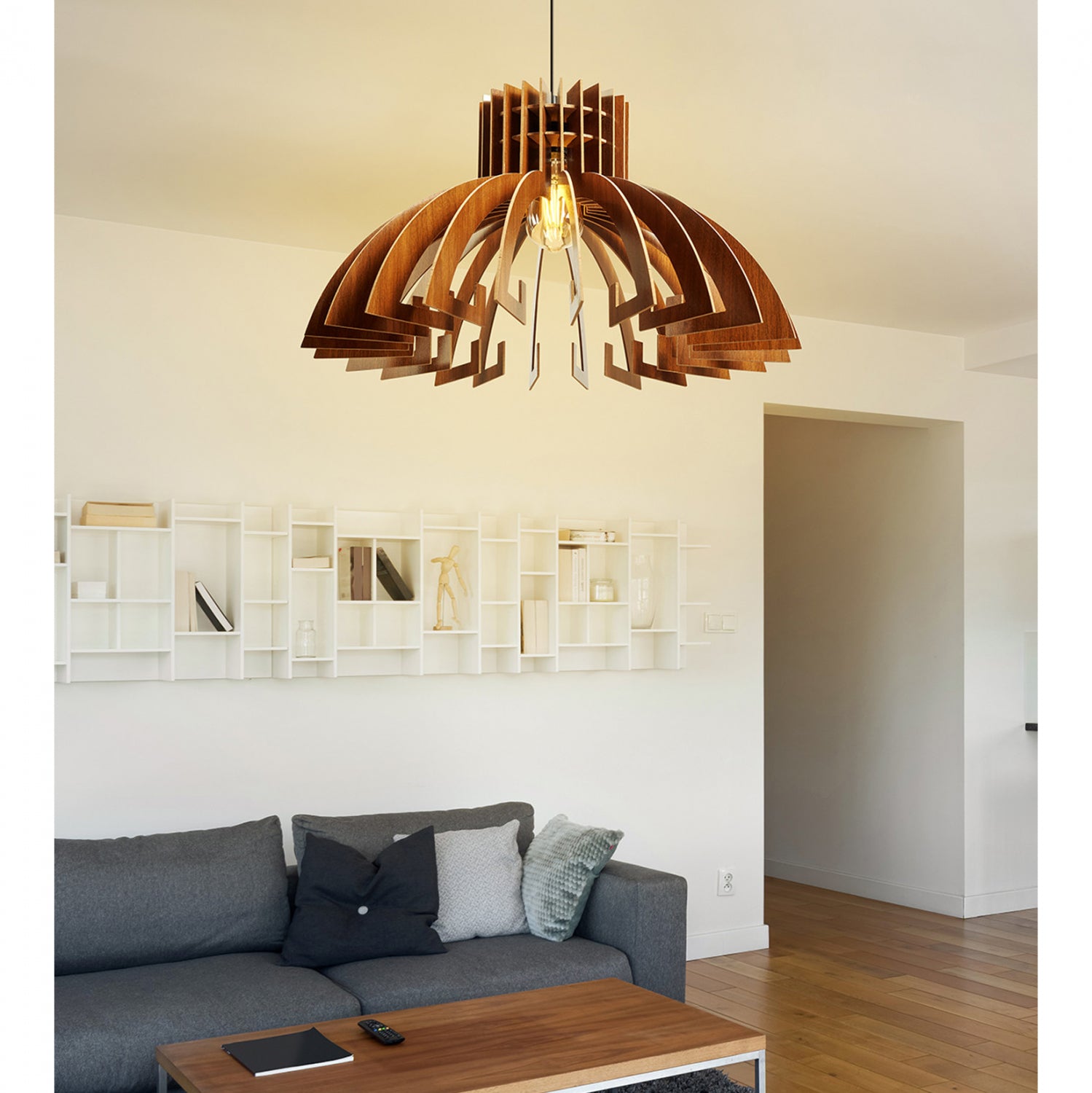 Таванна лампа 7350 орех цвят Φ54x65см