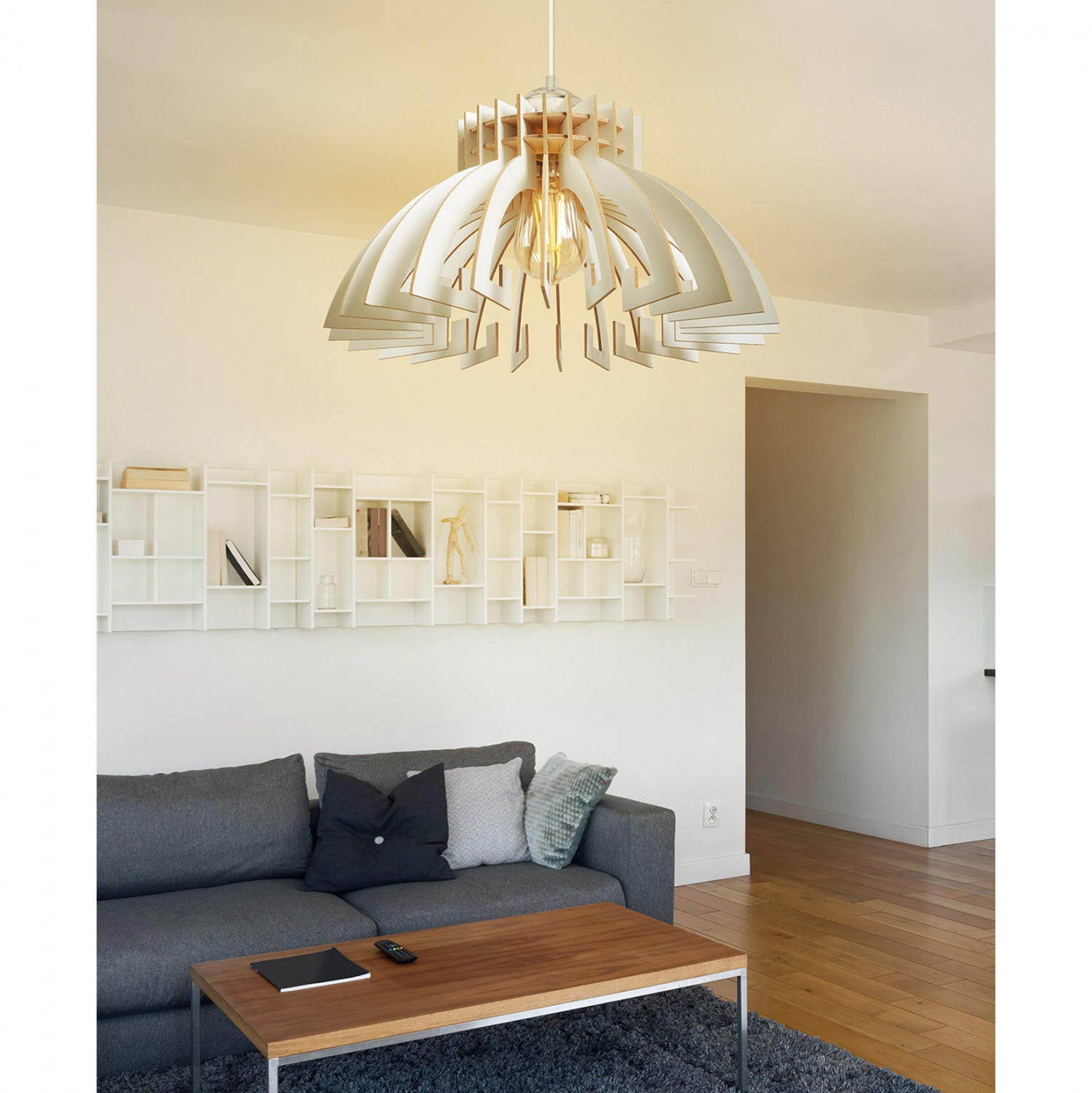 Лампа висяща таванна бял цвят МДФ φ54x65см