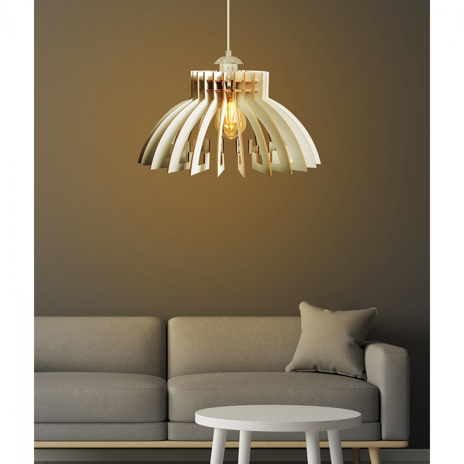 Лампа висяща таванна бял цвят МДФ φ54x65см