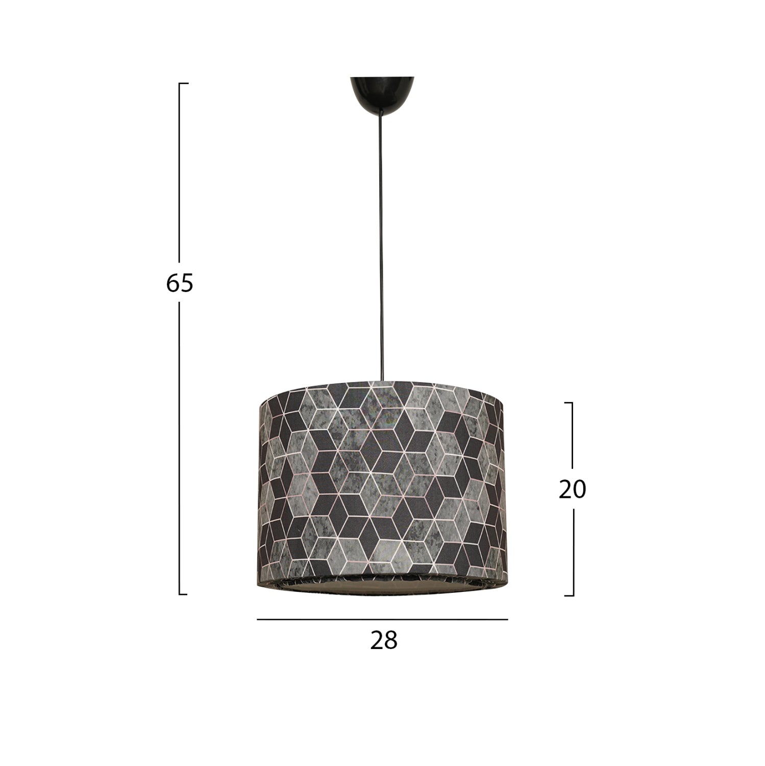 Таванна лампа  метал и черно-сив плат, 28x28x65 см
