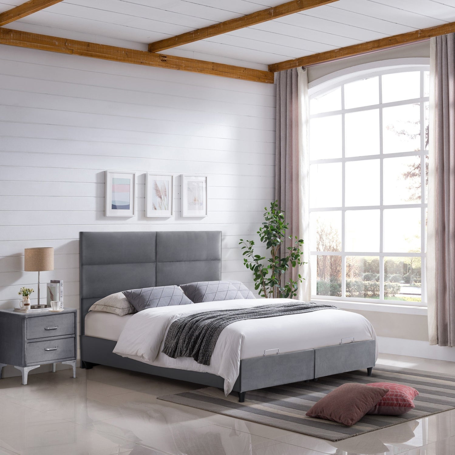 Легло Мilo с място за съхранение сиво кадифе-- за матрак 140x200см