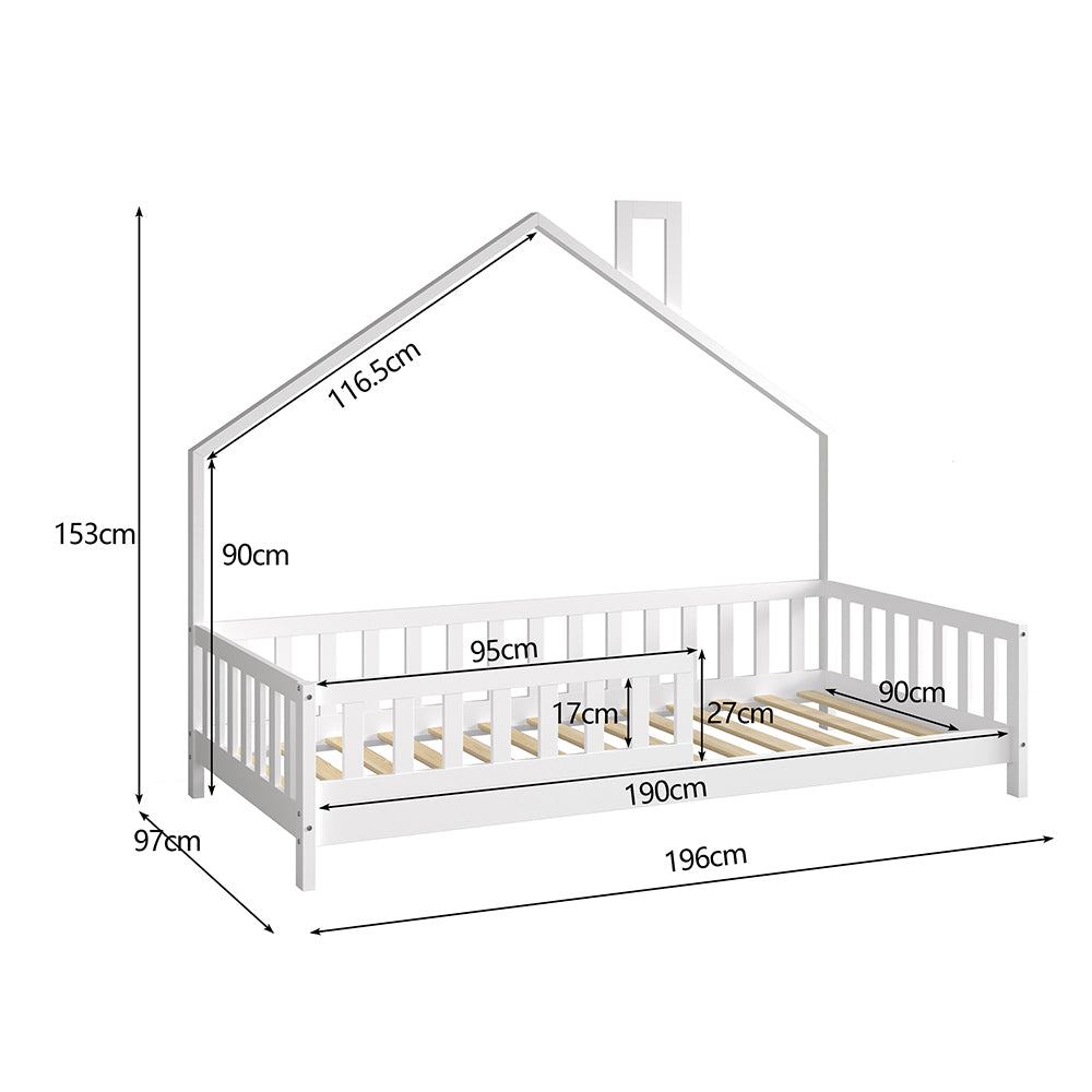Детско легло  HOUSER t.montessori масивна борова дървесина в бяло - за размери 190x90см.