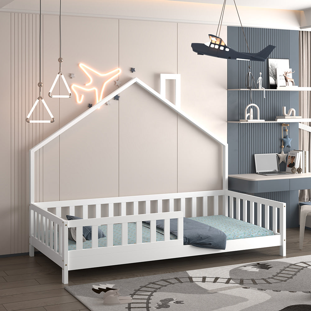 Детско легло  HOUSER t.montessori масивна борова дървесина в бяло - за размери 190x90см.