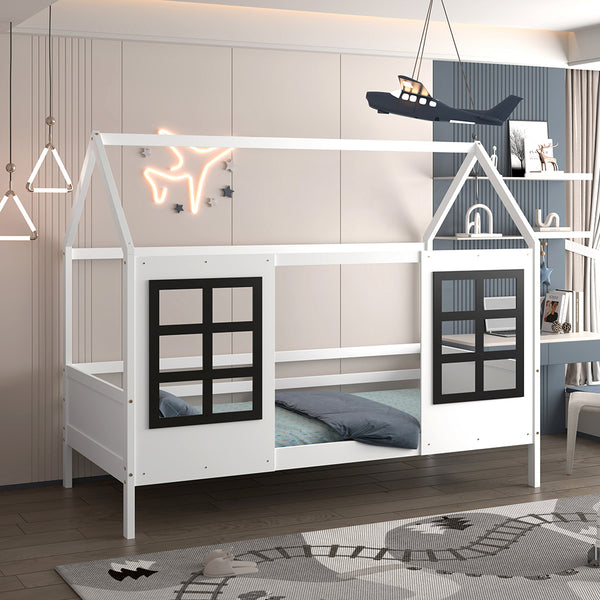 Детско легло DOMER montessori  от борова дървесина в бяло за матрак 90x190см.