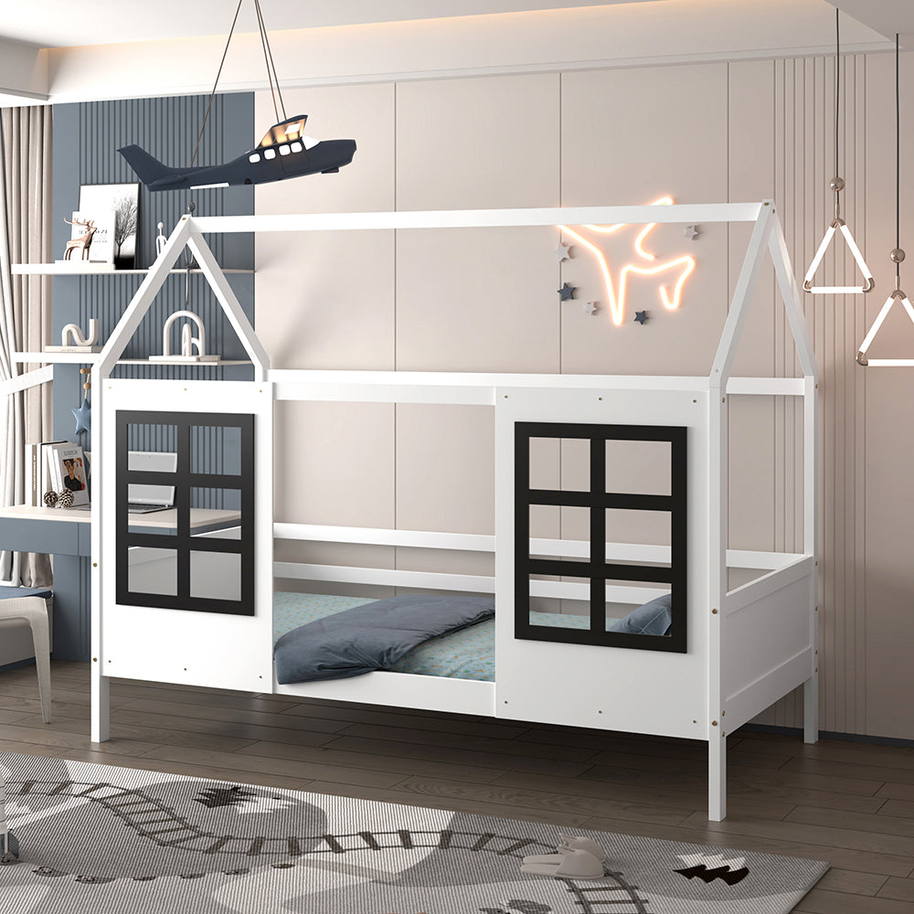 Детско легло DOMER montessori  от борова дървесина в бяло за матрак 90x190см.