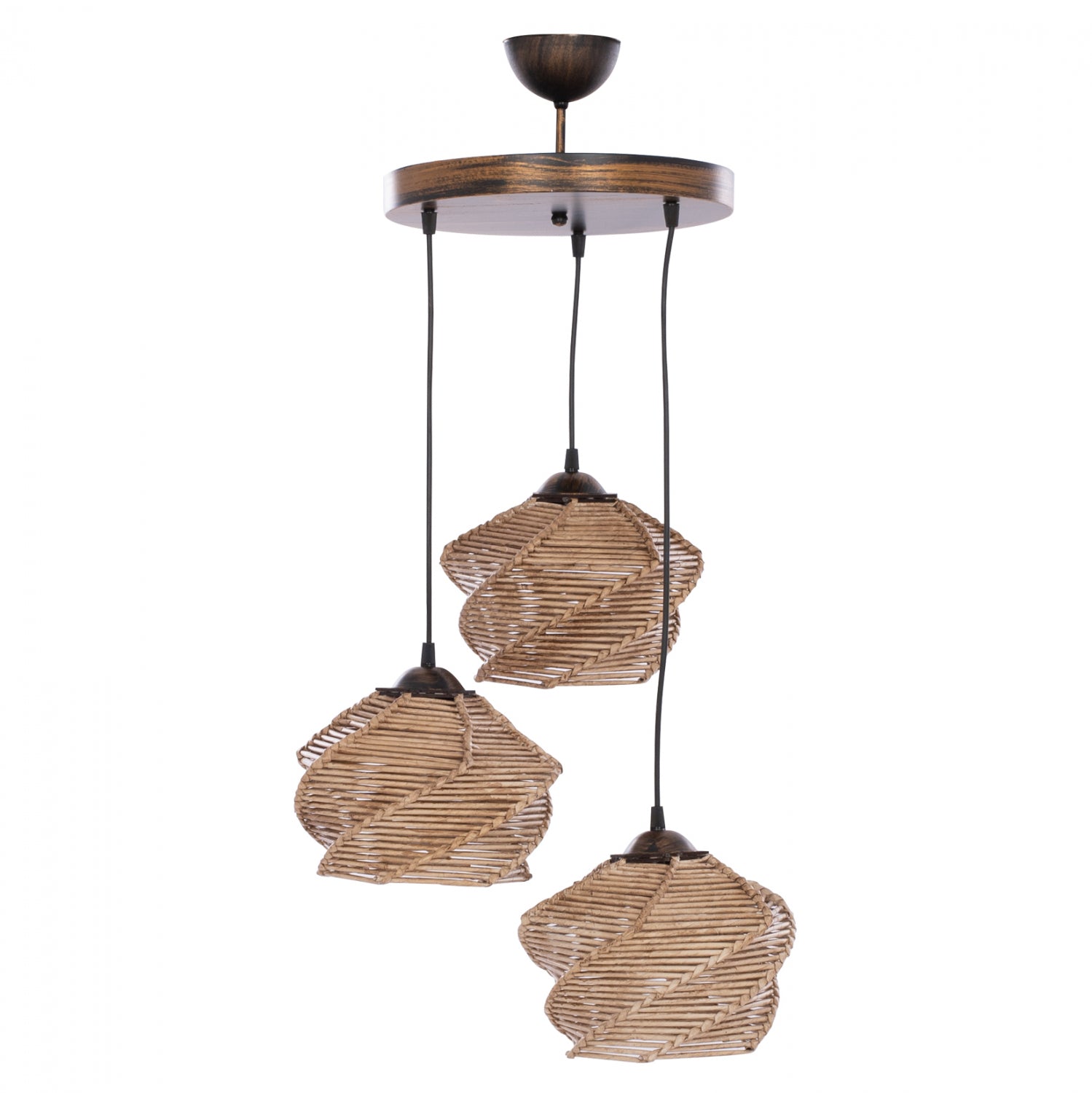 Висяща таванна лампа, 3 лампи, в естествен абажур.