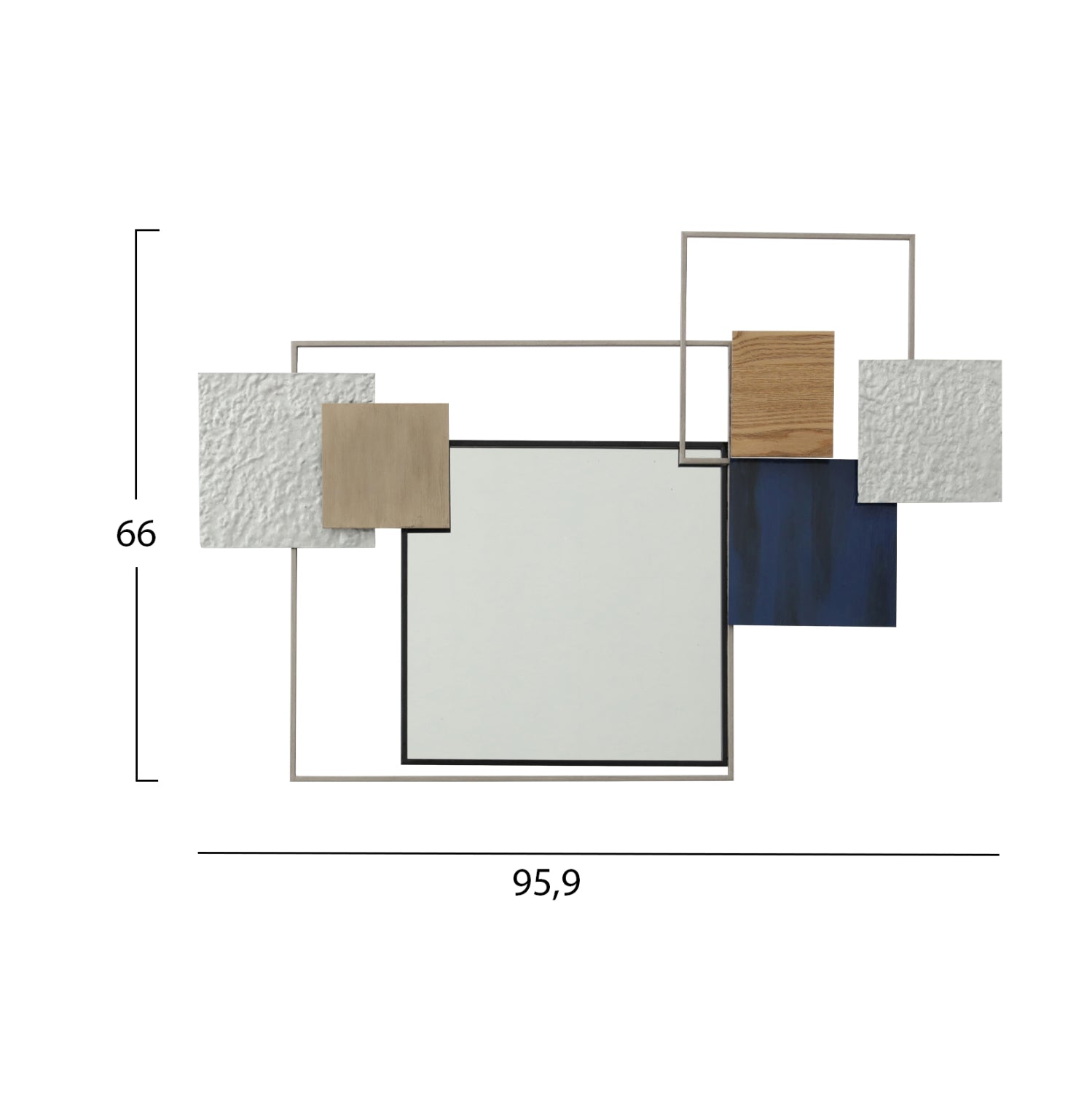 Декорация за стена с огледало бяло-син цвят  95.9x5.7x66