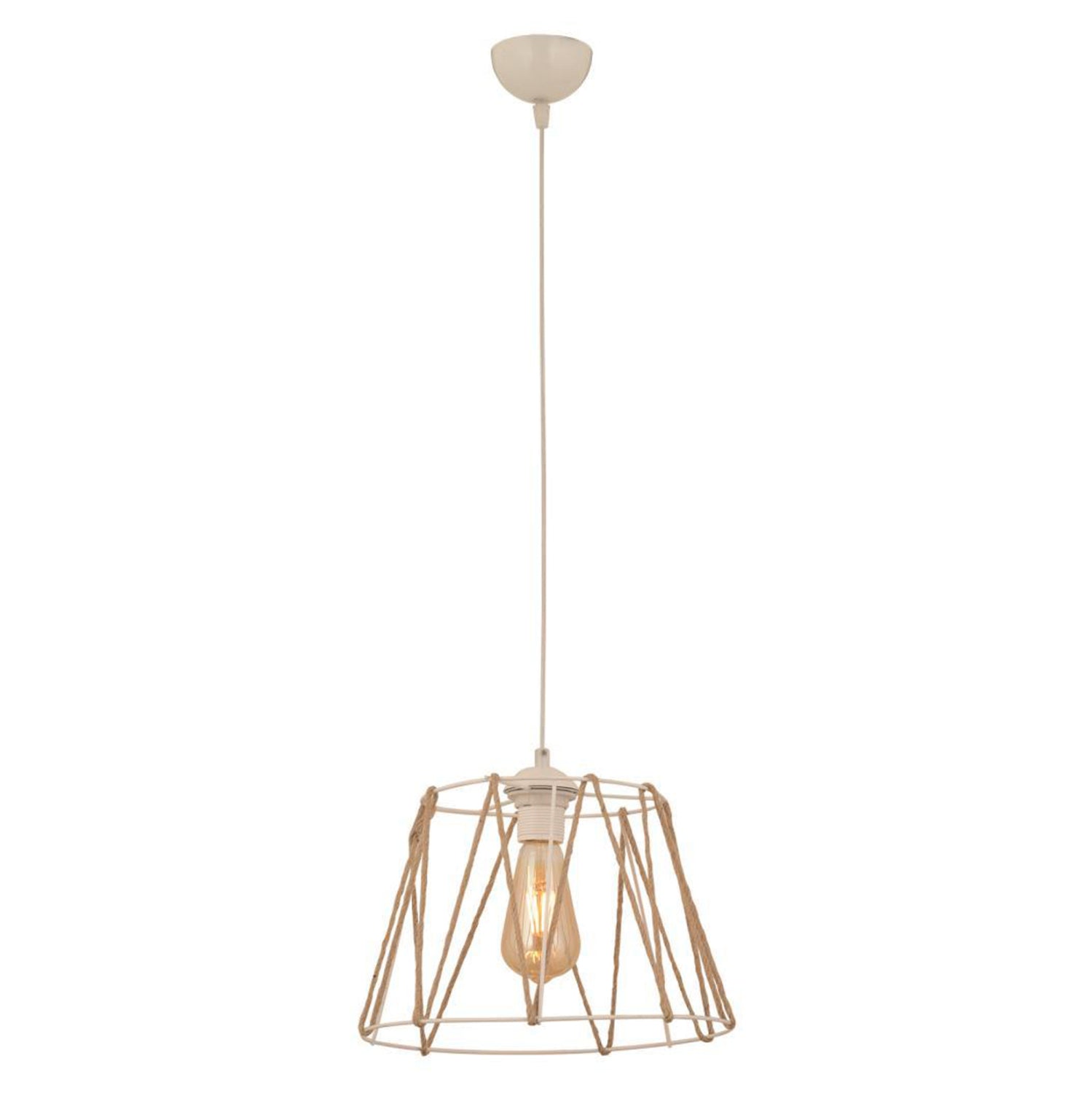 Метален бял плафон с бежово въже φ30x81см.